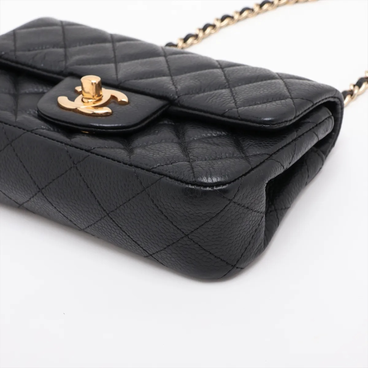 Mini Matelassé 17 Caviar Skin Single Flap Single Chain Bag, Black with Gold Hardware, 17200465, Serial Number 17 — view 3