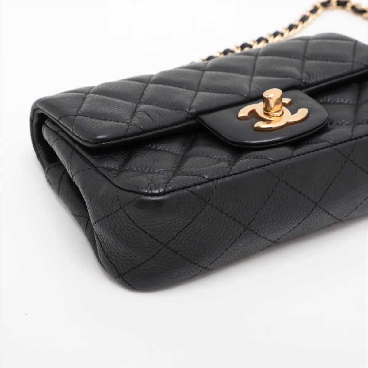 Mini Matelassé 17 Caviar Skin Single Flap Single Chain Bag, Black with Gold Hardware, 17200465, Serial Number 17 — view 4