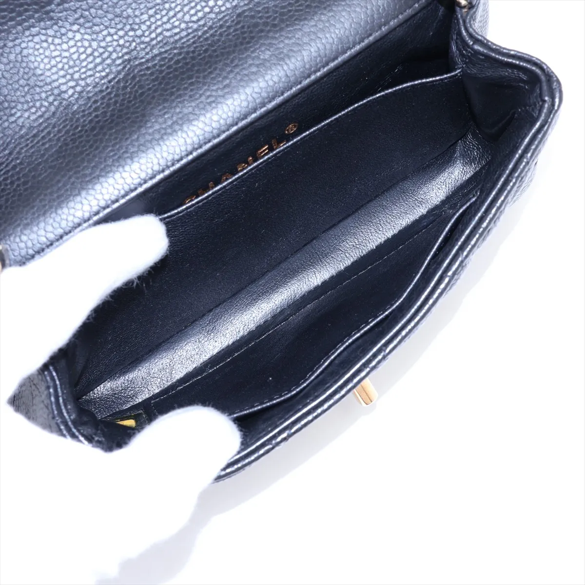 Mini Matelassé 17 Caviar Skin Single Flap Single Chain Bag, Black with Gold Hardware, 17200465, Serial Number 17 — view 6