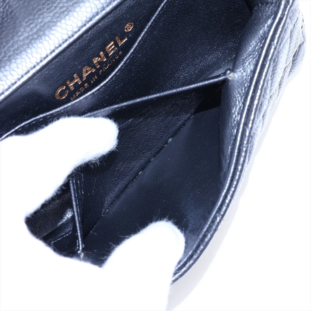 Mini Matelassé 17 Caviar Skin Single Flap Single Chain Bag, Black with Gold Hardware, 17200465, Serial Number 17 — view 8