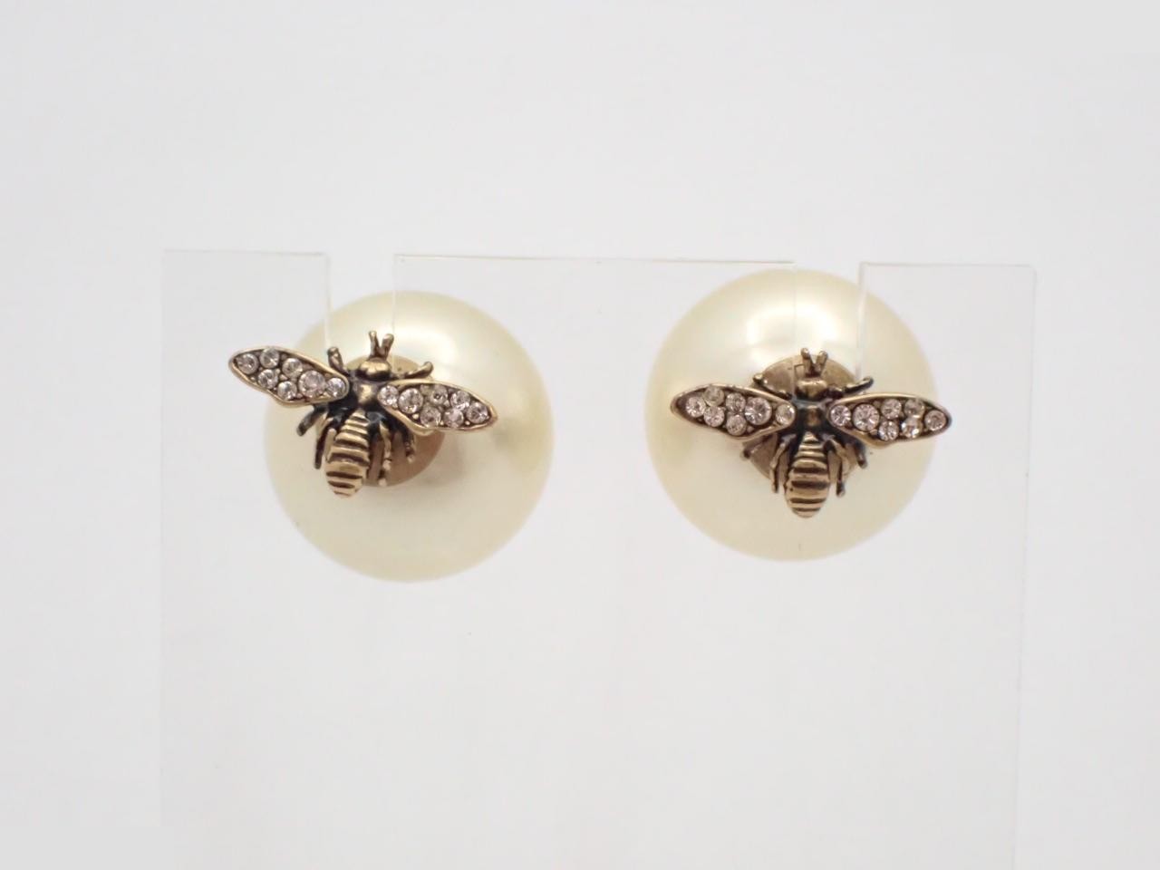 Tribal Bee Earrings with Faux Pearl and Rhinestones, Comes with Storage Bag