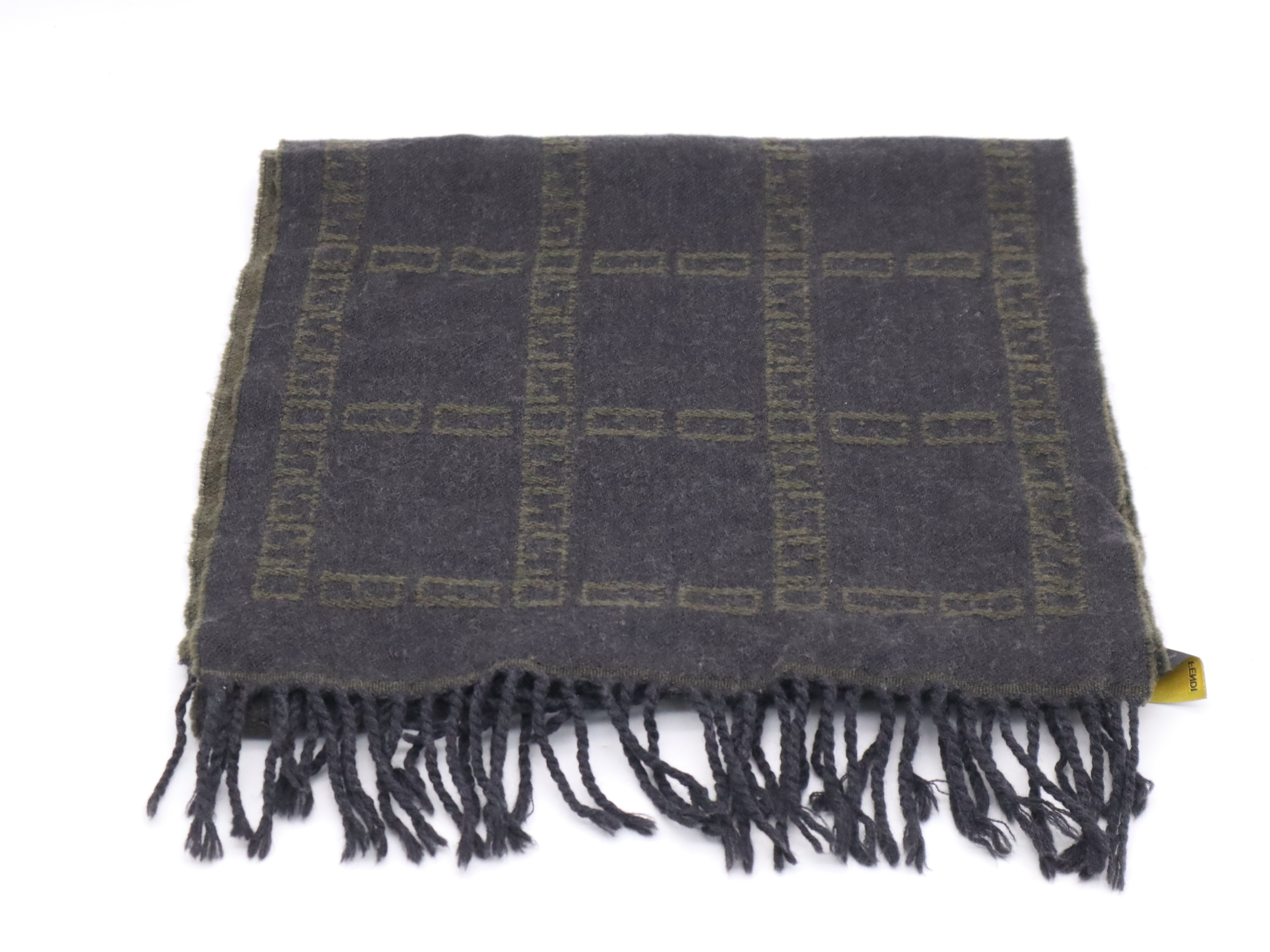 Wool Zucchino Scarf, Black, Dark Green, Other Accessories — view 3