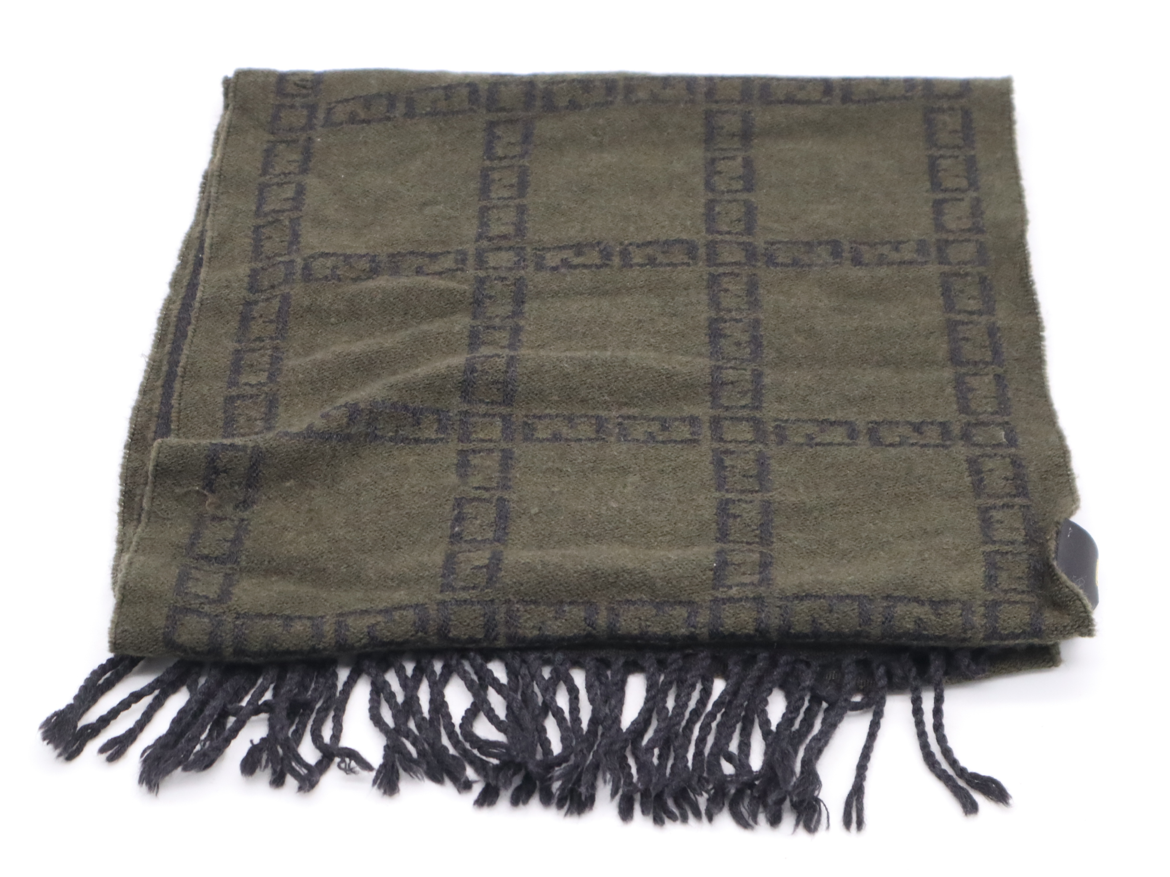 Wool Zucchino Scarf, Black, Dark Green, Other Accessories — view 5