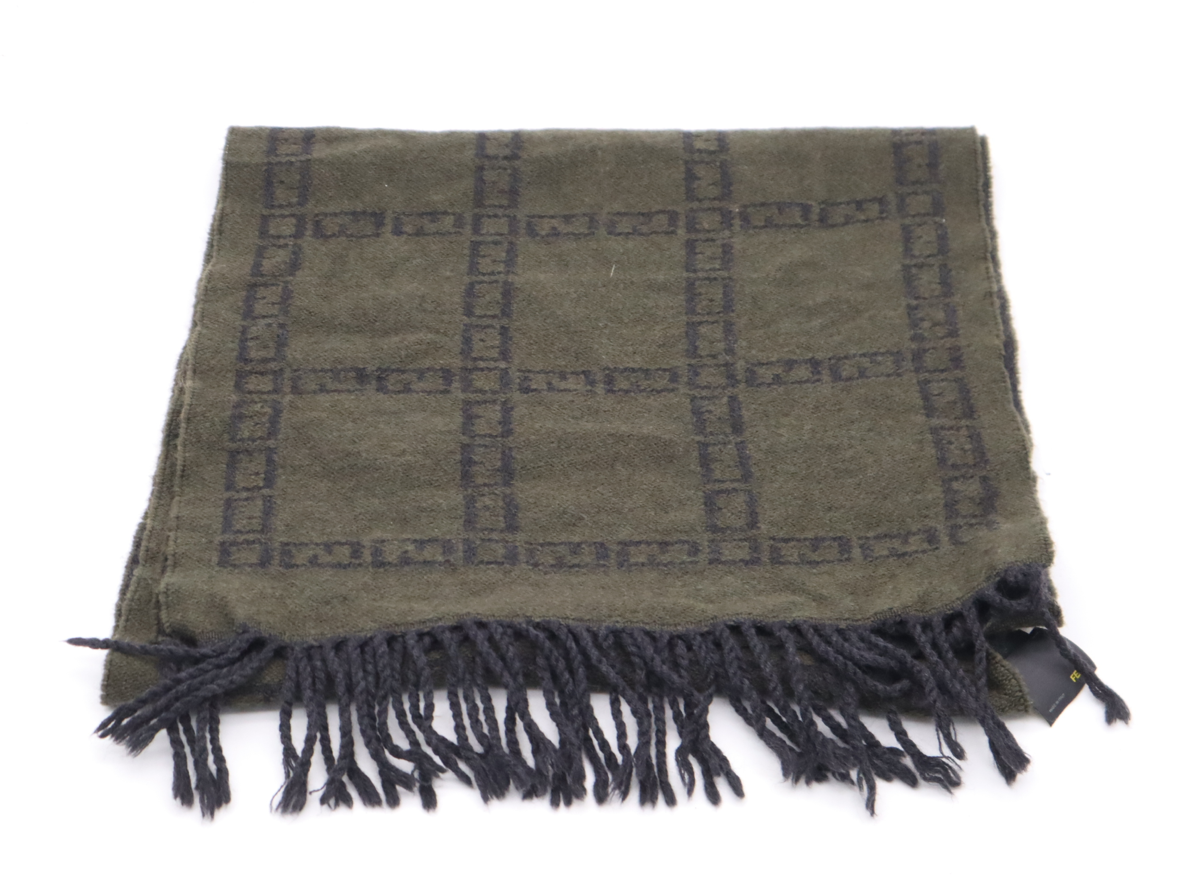 Wool Zucchino Scarf, Black, Dark Green, Other Accessories — view 8