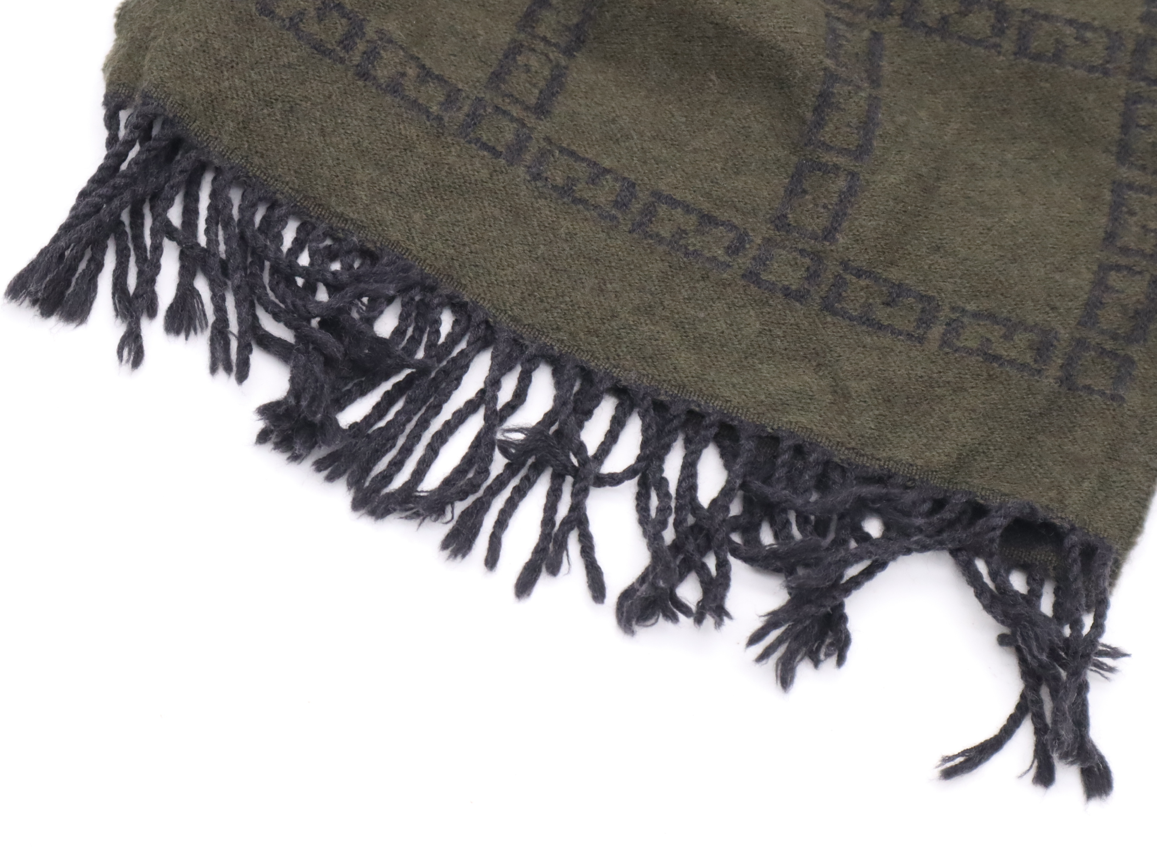 Wool Zucchino Scarf, Black, Dark Green, Other Accessories — view 9
