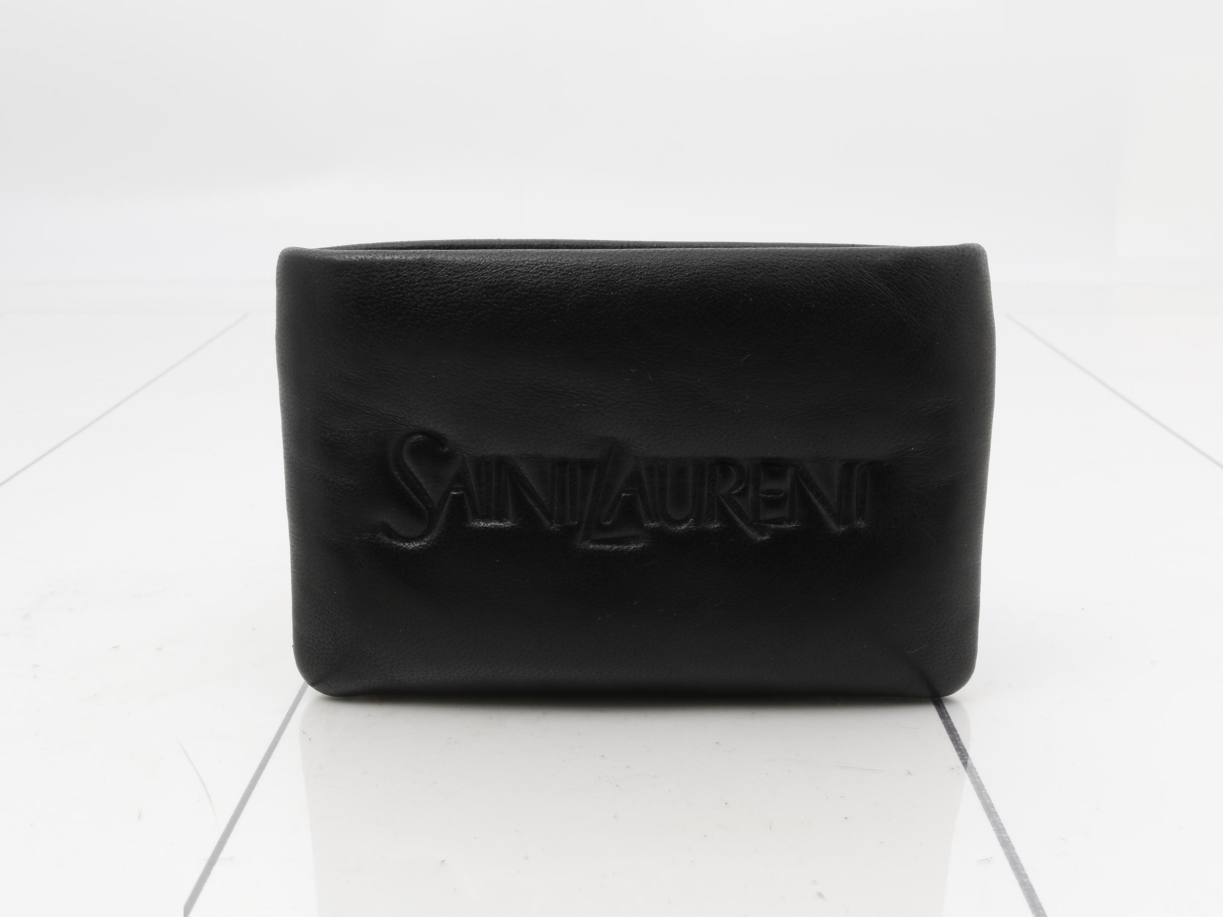 777889 Embossed Logo Card Case, Lambskin, Black