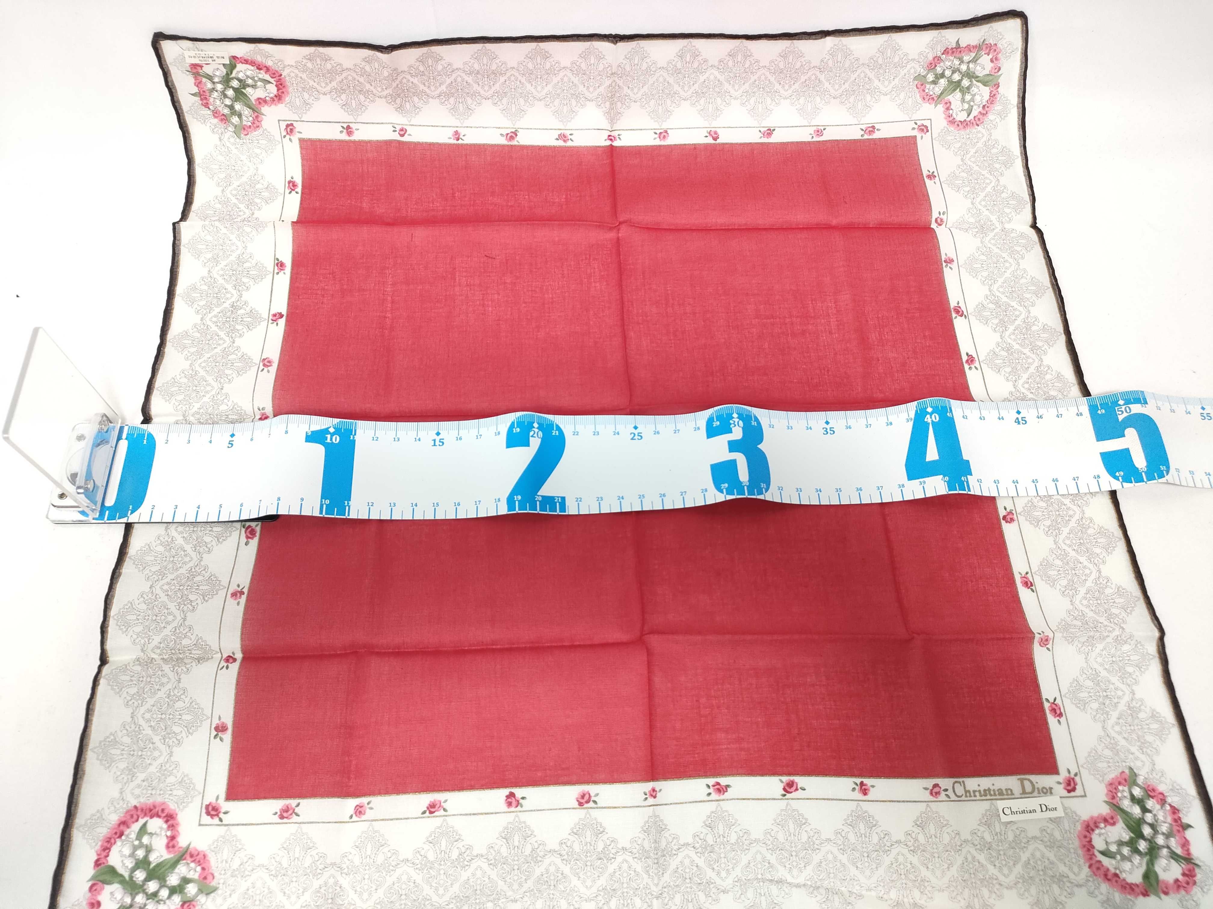 handkerchief scarf with sticker, heart and lily of the valley design, red, and other accessories. — view 2