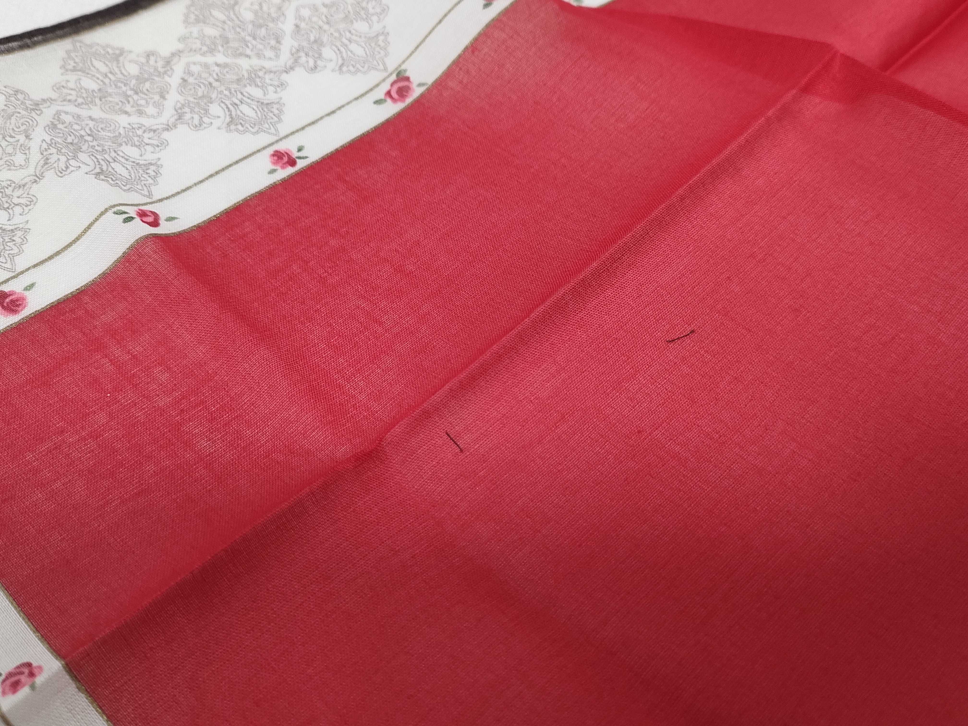 handkerchief scarf with sticker, heart and lily of the valley design, red, and other accessories. — view 4