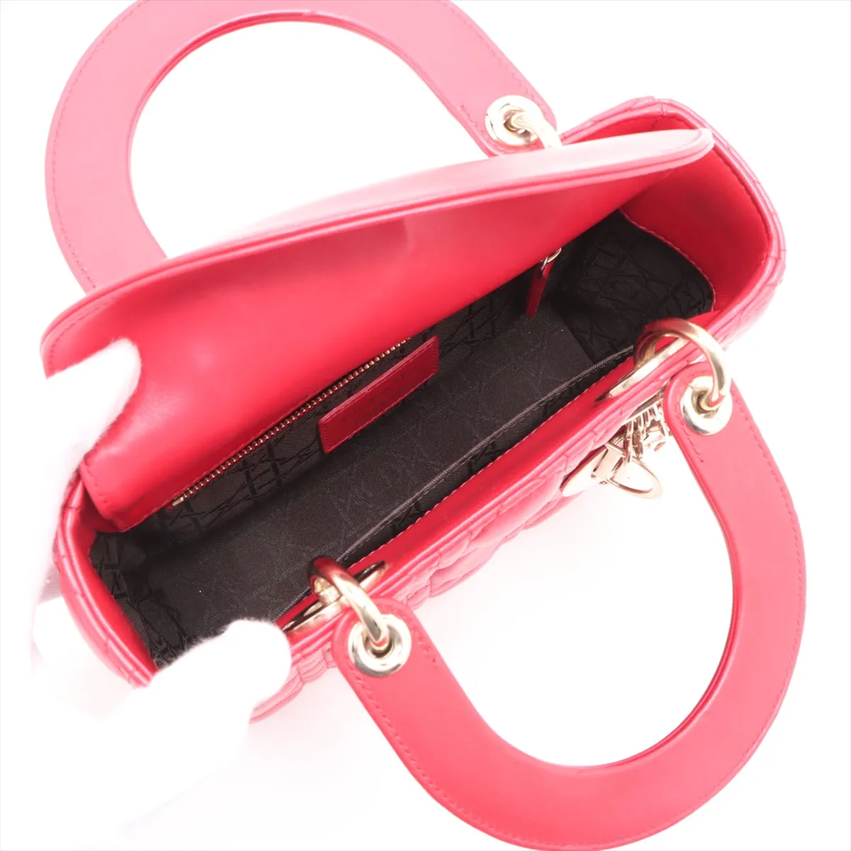 My Lady Dior Cannage Leather 2WAY Handbag Red with Charm — view 8