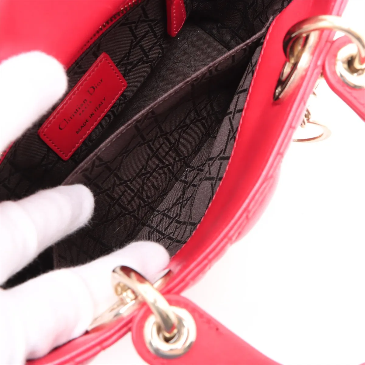 My Lady Dior Cannage Leather 2WAY Handbag Red with Charm — view 10