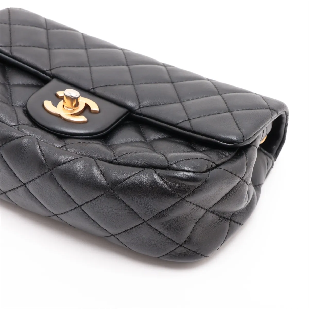 Mini Matelassé Lambskin Single Flap Single Chain Bag, Black with Gold Hardware, 30707696 (Serial Number in the 30s) — view 3