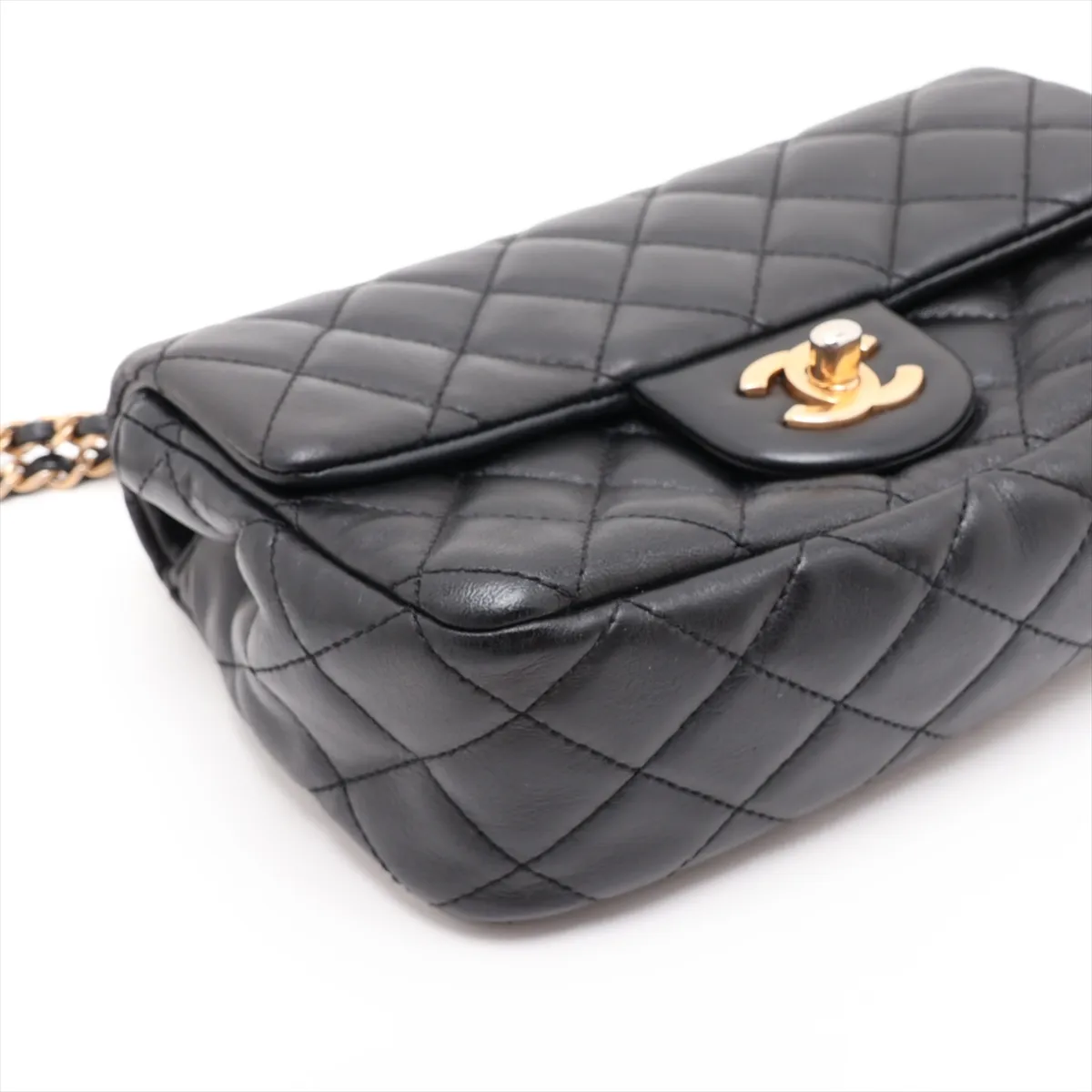 Mini Matelassé Lambskin Single Flap Single Chain Bag, Black with Gold Hardware, 30707696 (Serial Number in the 30s) — view 4