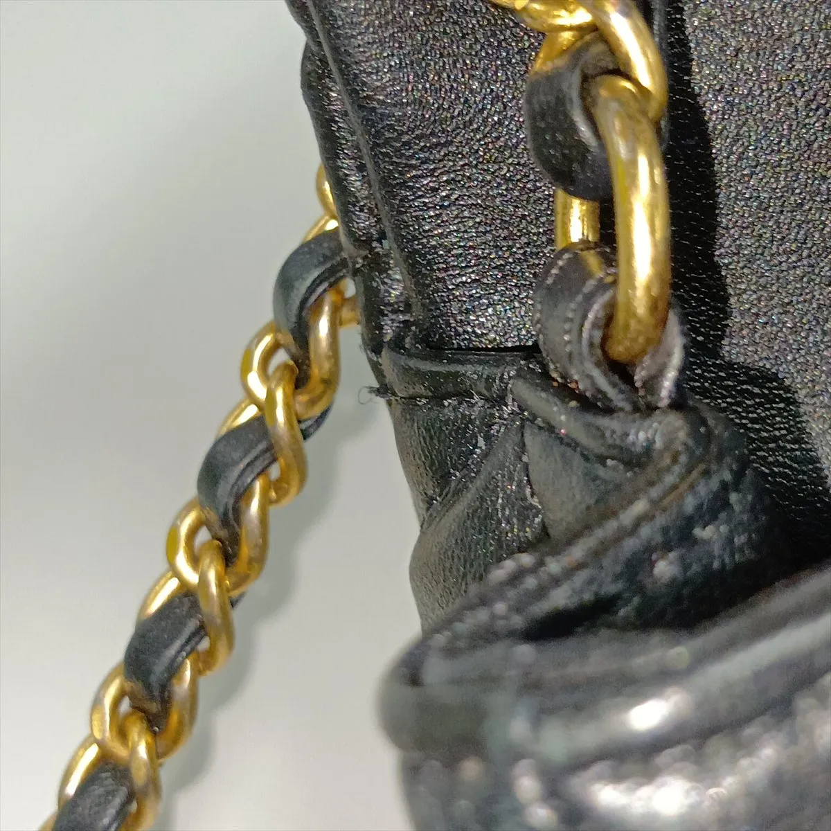 Mini Matelassé Lambskin Single Flap Single Chain Bag, Black with Gold Hardware, 30707696 (Serial Number in the 30s) — view 10