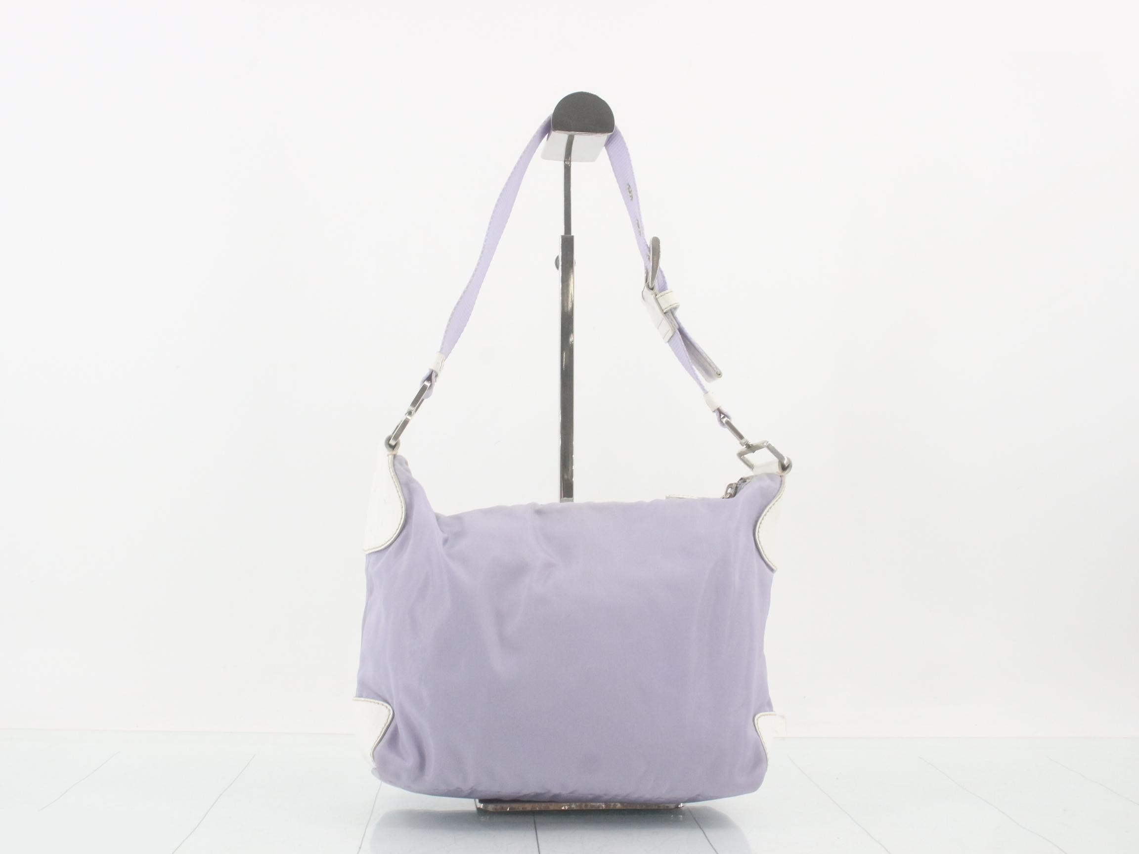 Nylon and leather combination one-shoulder bag, purple — view 2