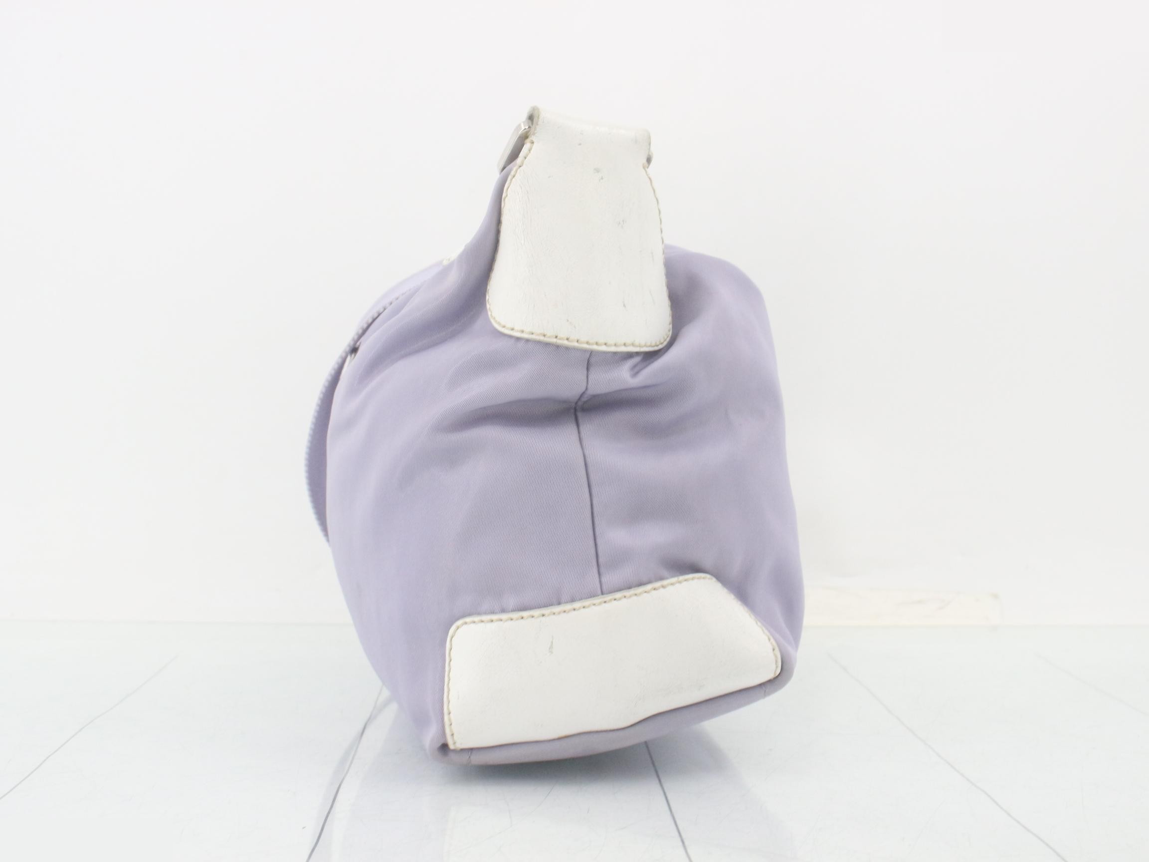 Nylon and leather combination one-shoulder bag, purple — view 3