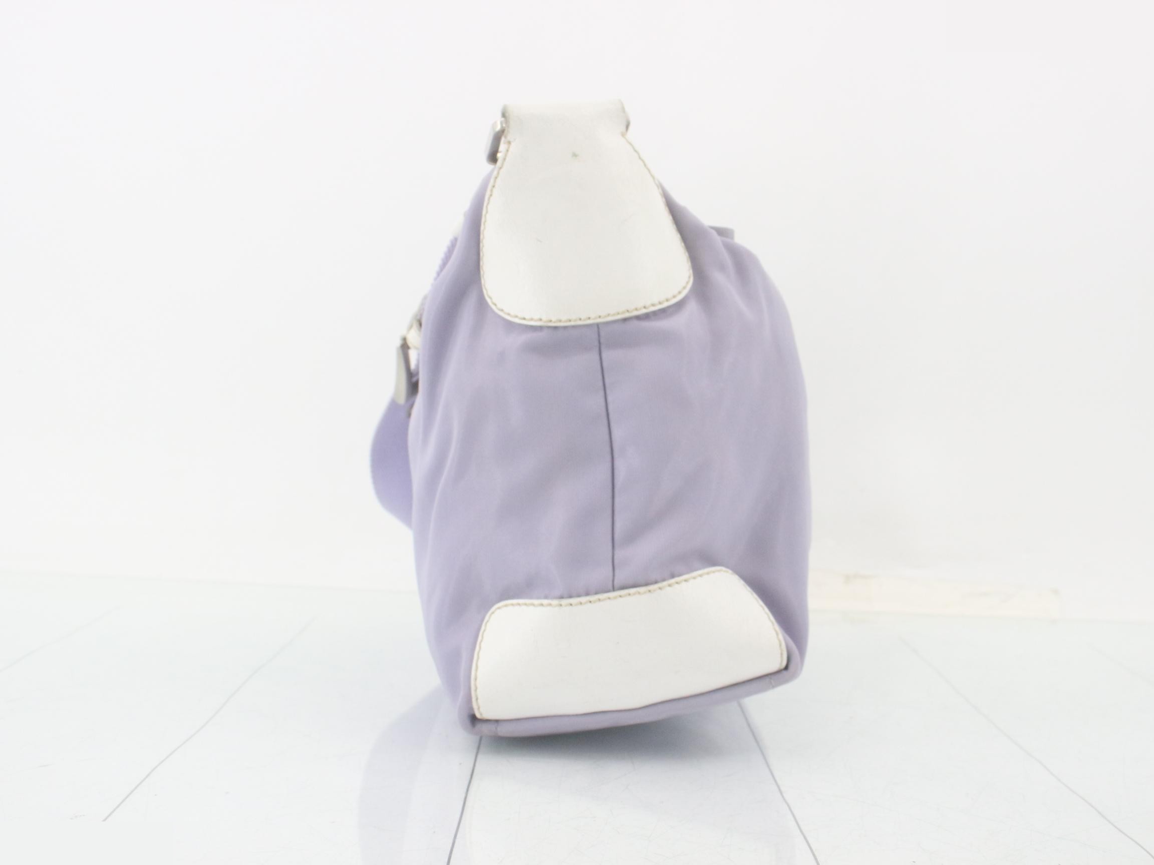 Nylon and leather combination one-shoulder bag, purple — view 4