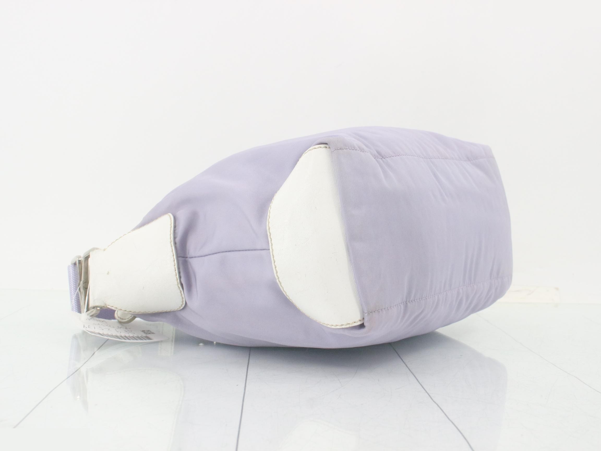 Nylon and leather combination one-shoulder bag, purple — view 5
