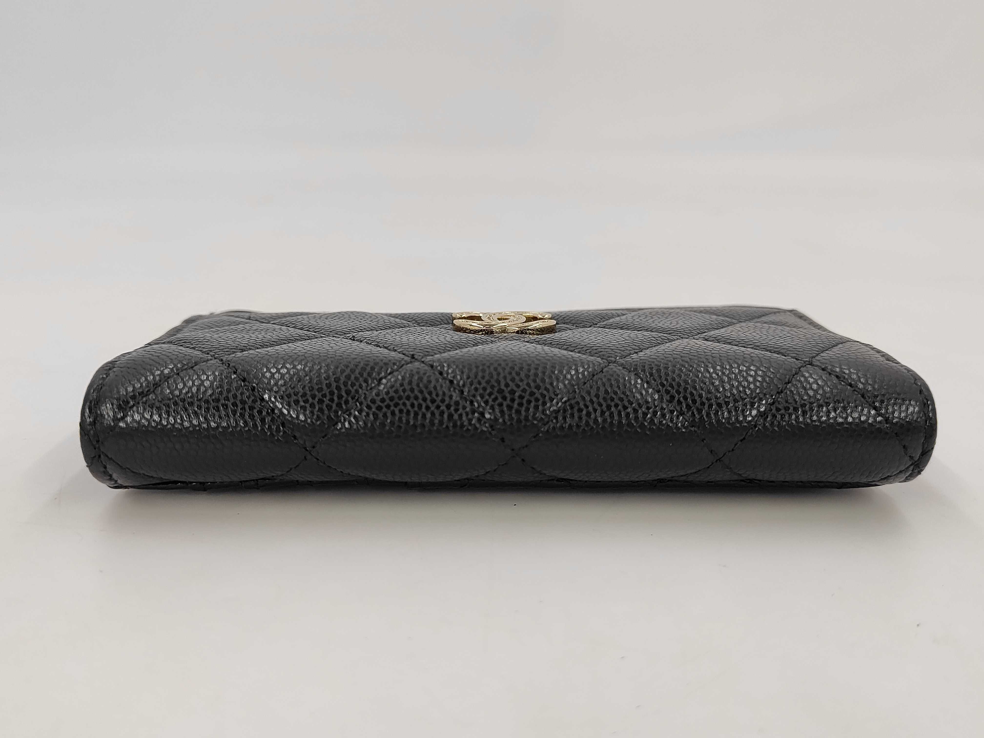 Black Caviar Leather Coco Mark Matelassé Card Case — view 4