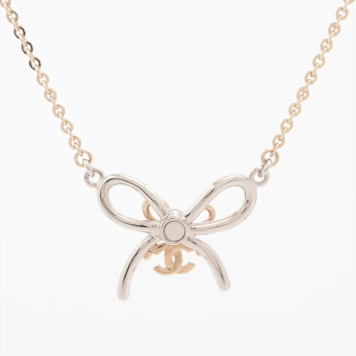 Coco Mark Ribbon B25K Necklace, GP x Rhinestone, Gold x Silver, — view 2