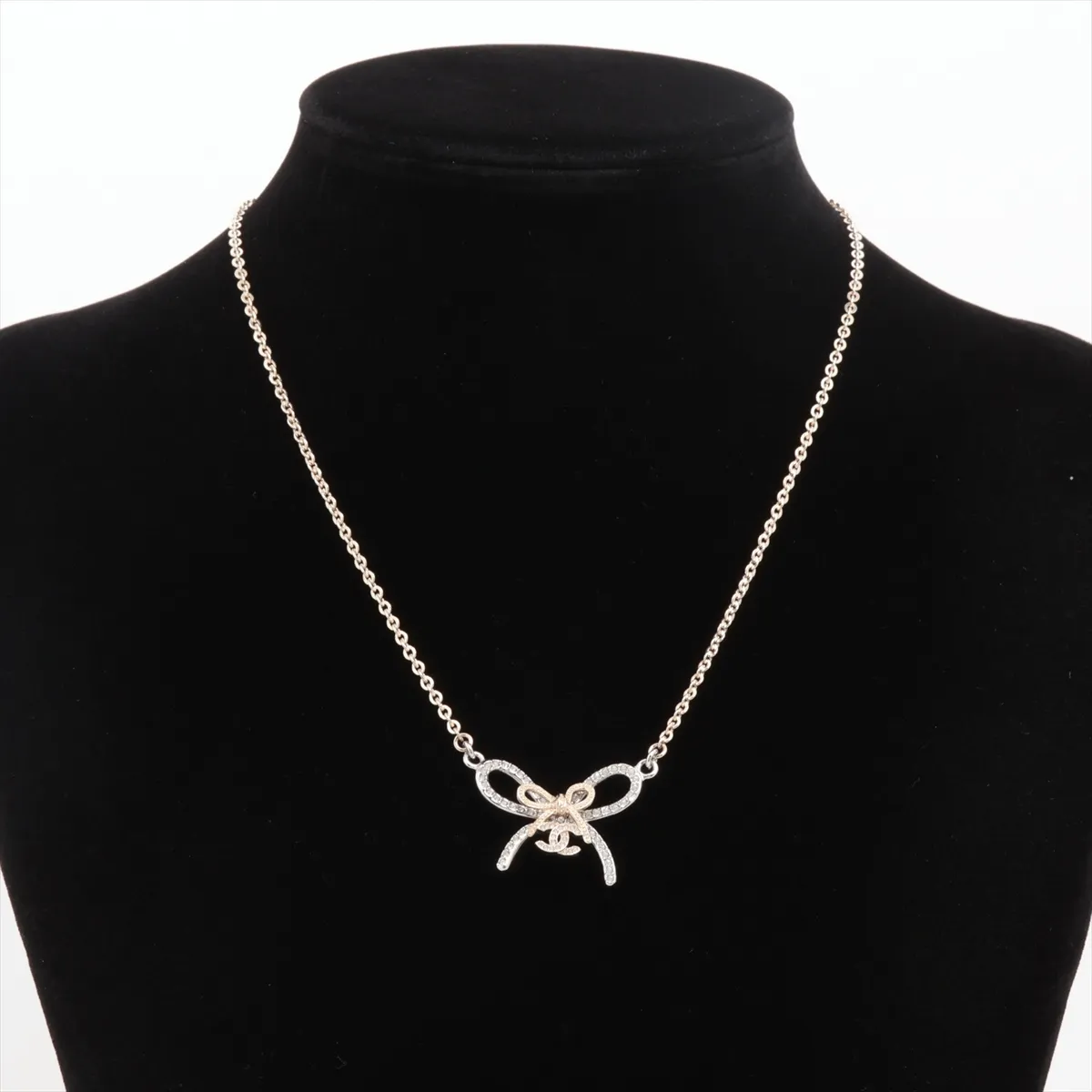 Coco Mark Ribbon B25K Necklace, GP x Rhinestone, Gold x Silver, — view 5