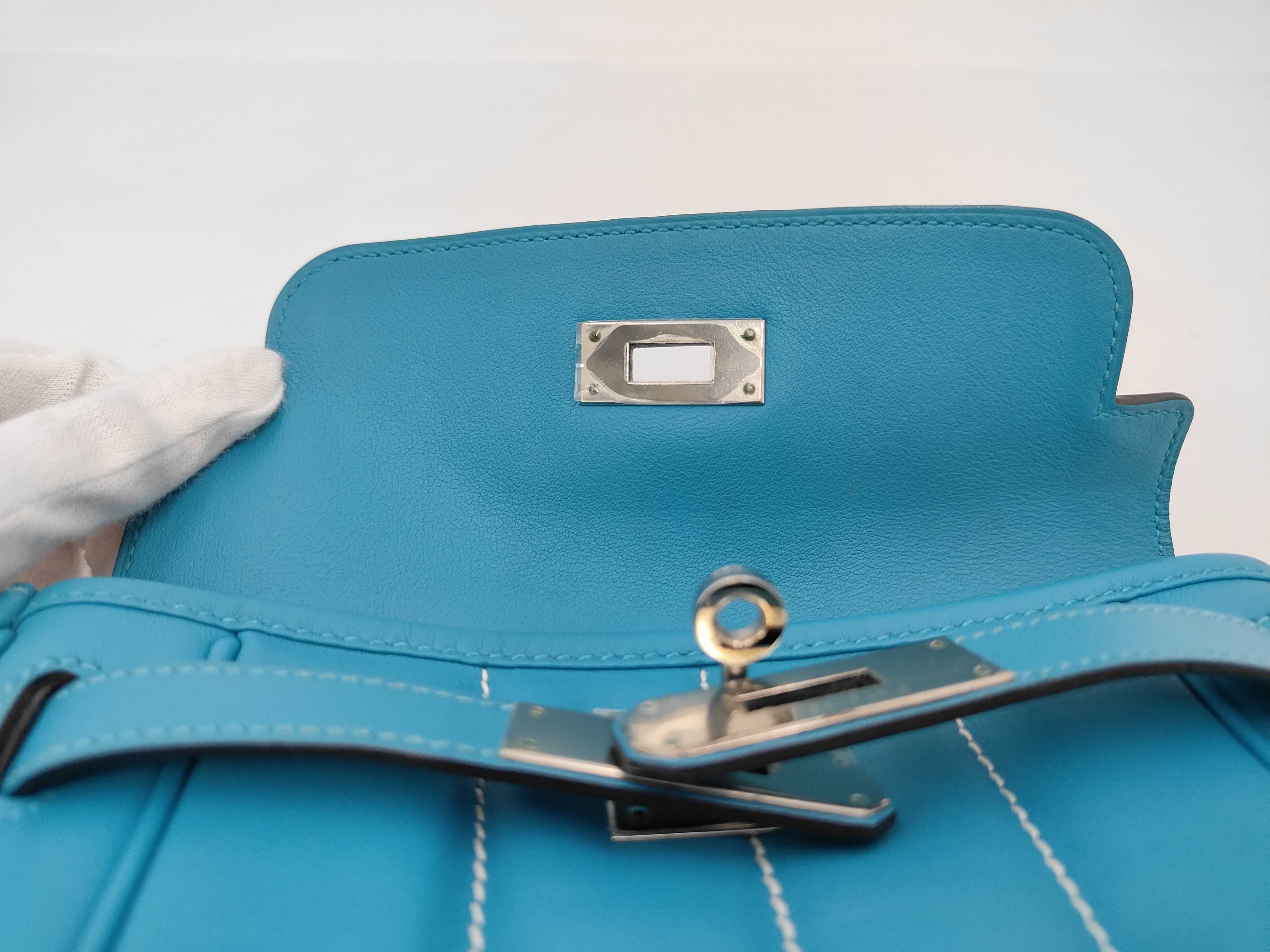 Shoulder Bag, Berlin Mini, Turquoise, Veau Swift Leather, R, Silver Hardware, Shoulder Bag — view 8