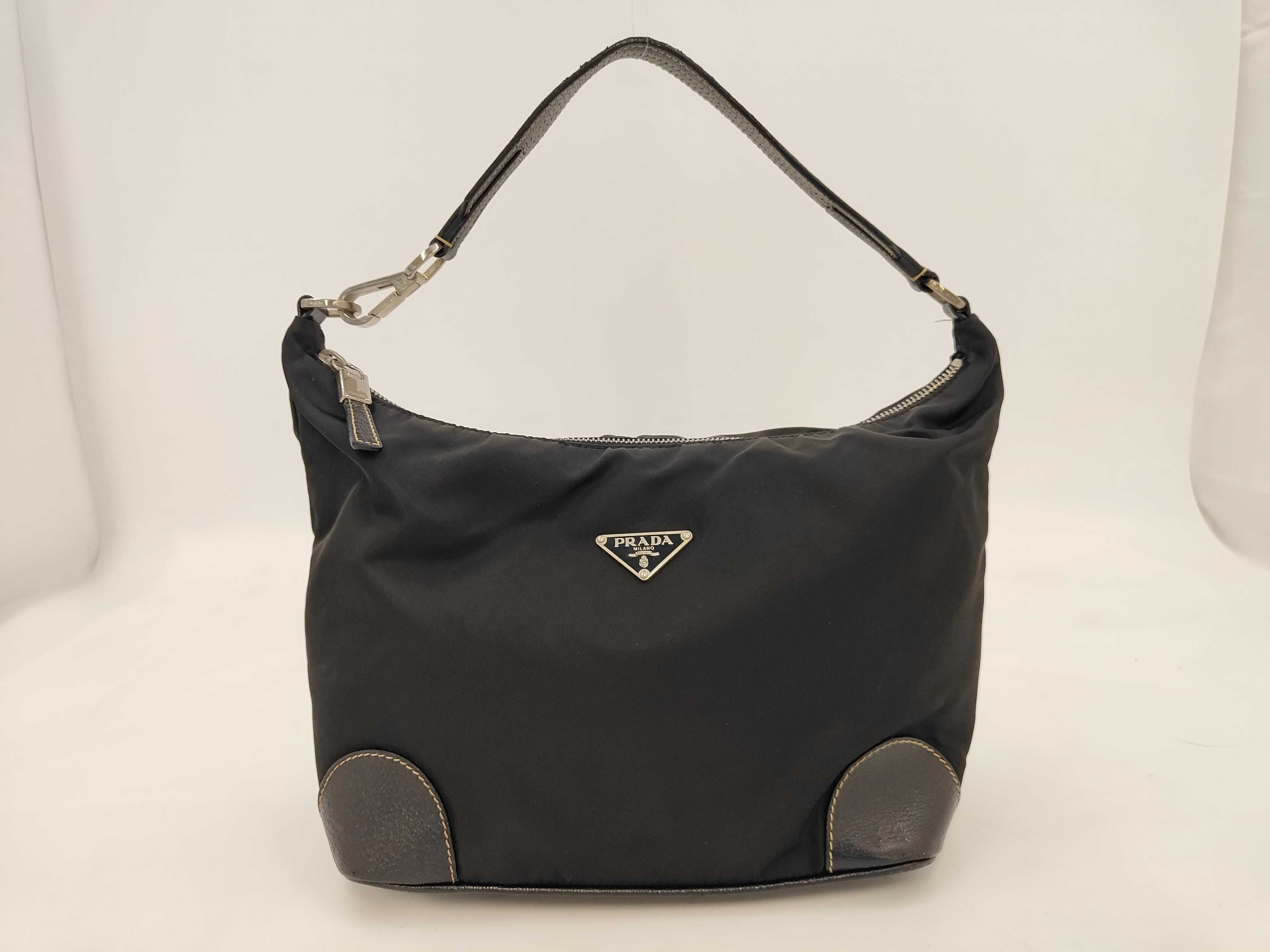 Triangle Logo Nylon Leather Shoulder Bag