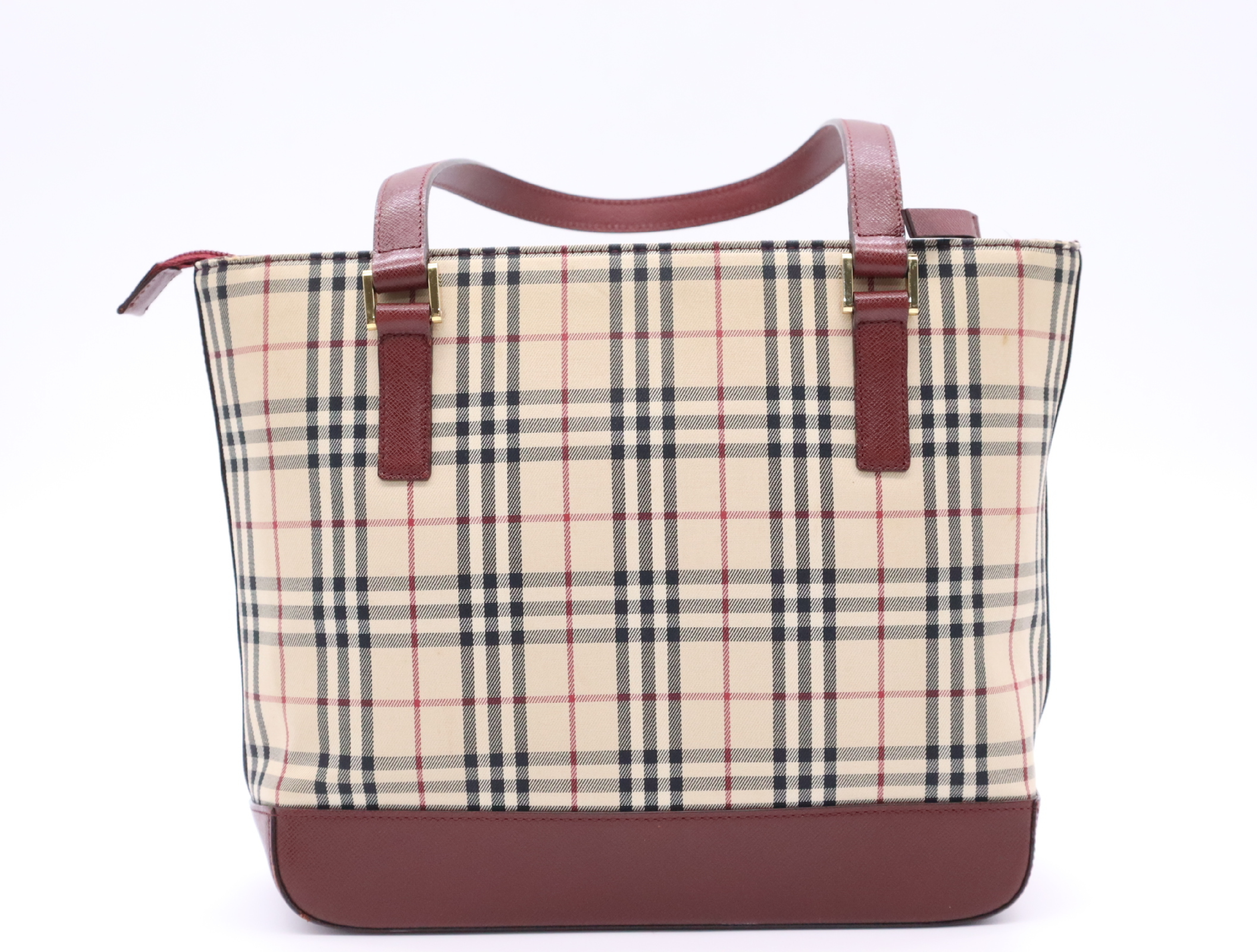 Canvas x Leather Nova Check Tote Bag, Red, Gold Hardware — view 2