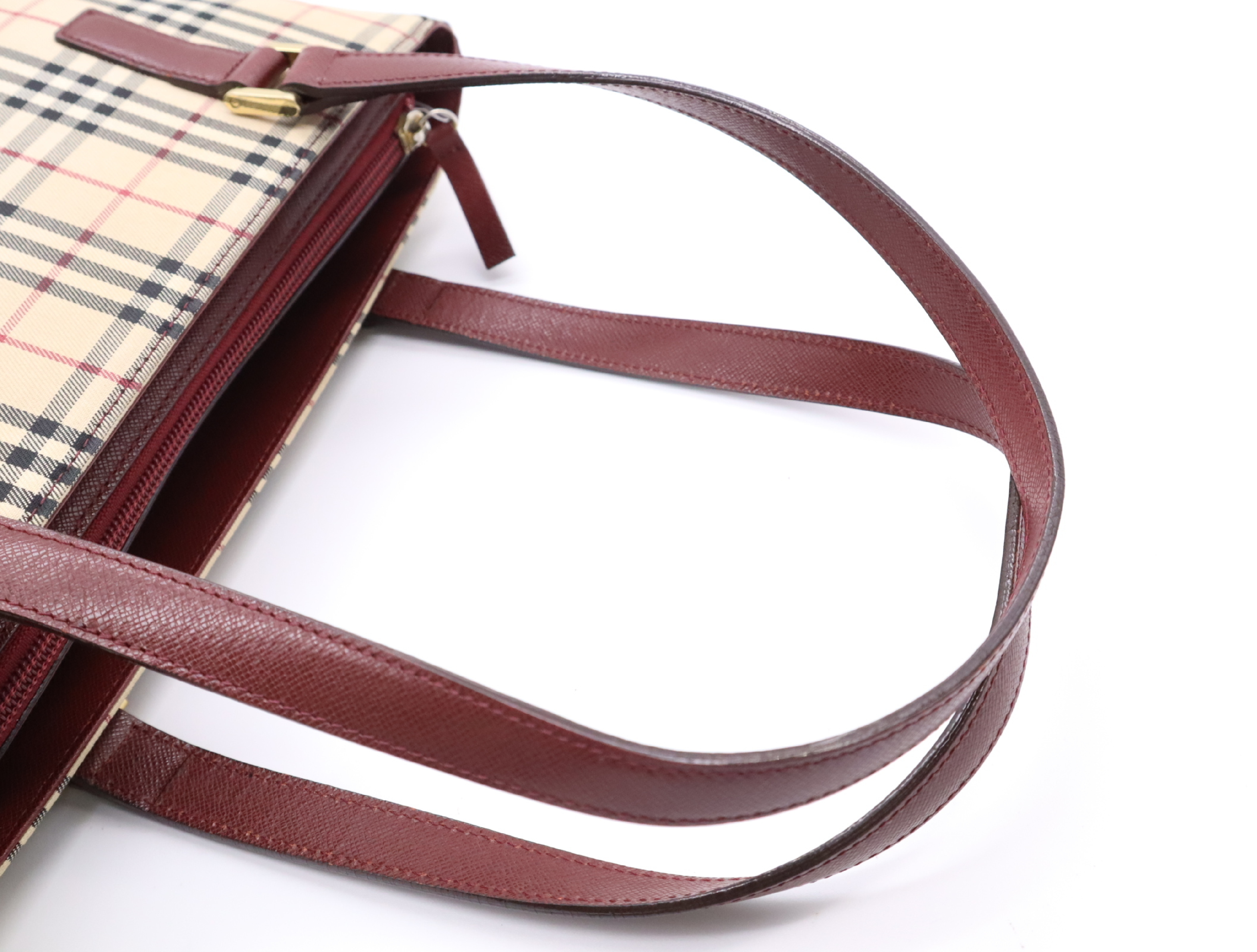 Canvas x Leather Nova Check Tote Bag, Red, Gold Hardware — view 12