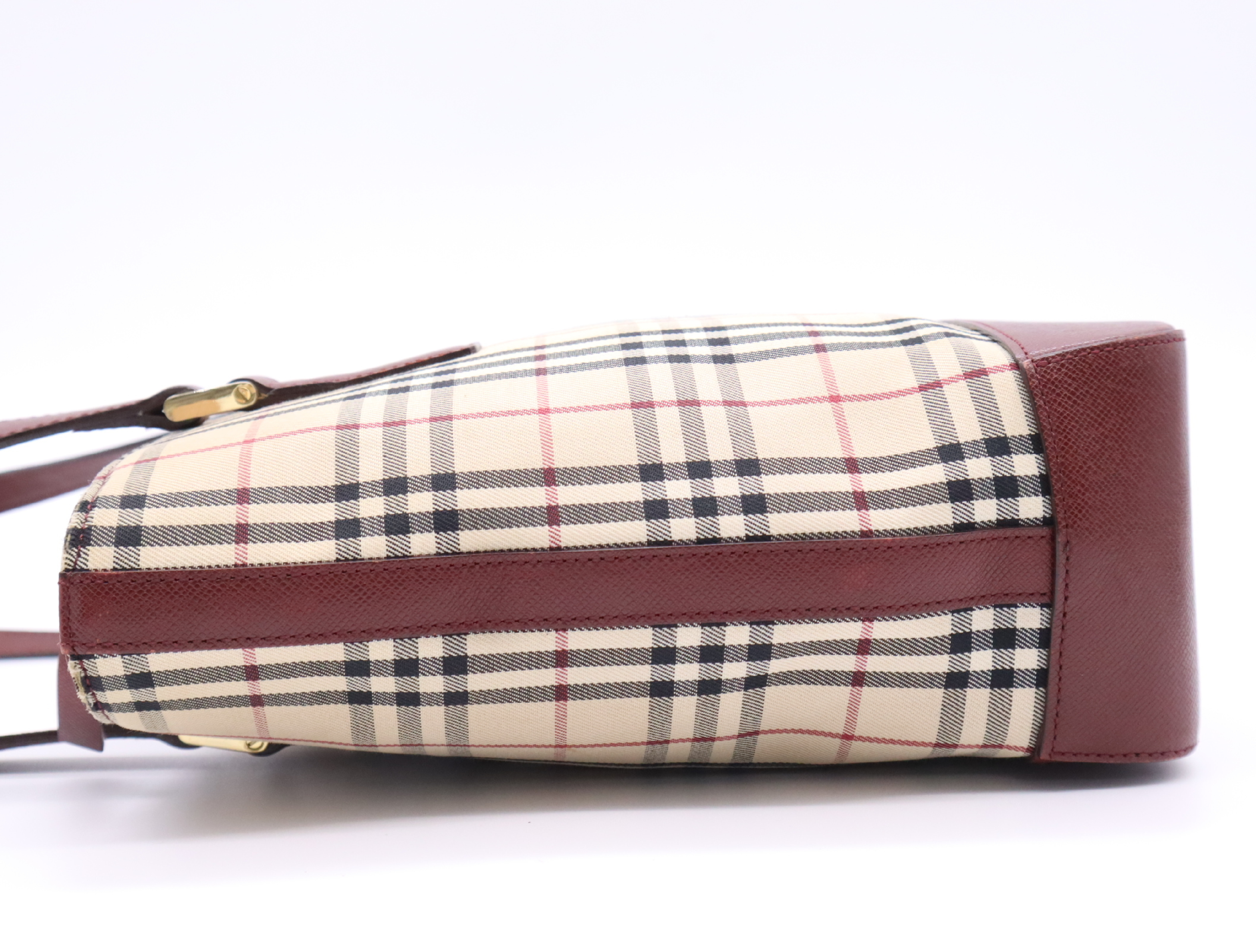 Canvas x Leather Nova Check Tote Bag, Red, Gold Hardware — view 3