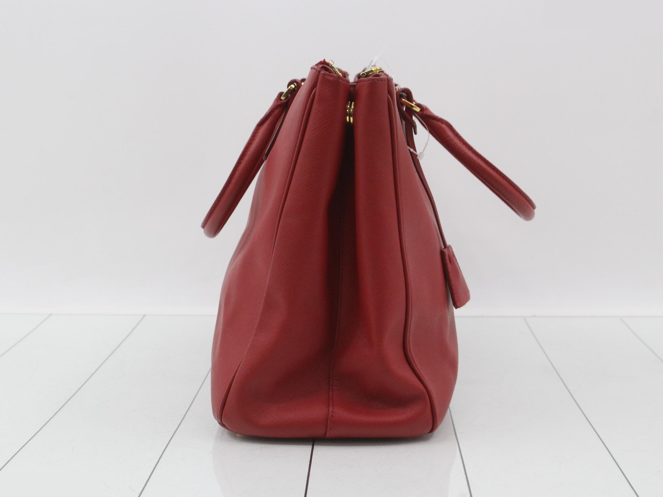 Triangle Logo Handbag, Red, Saffiano Leather — view 4