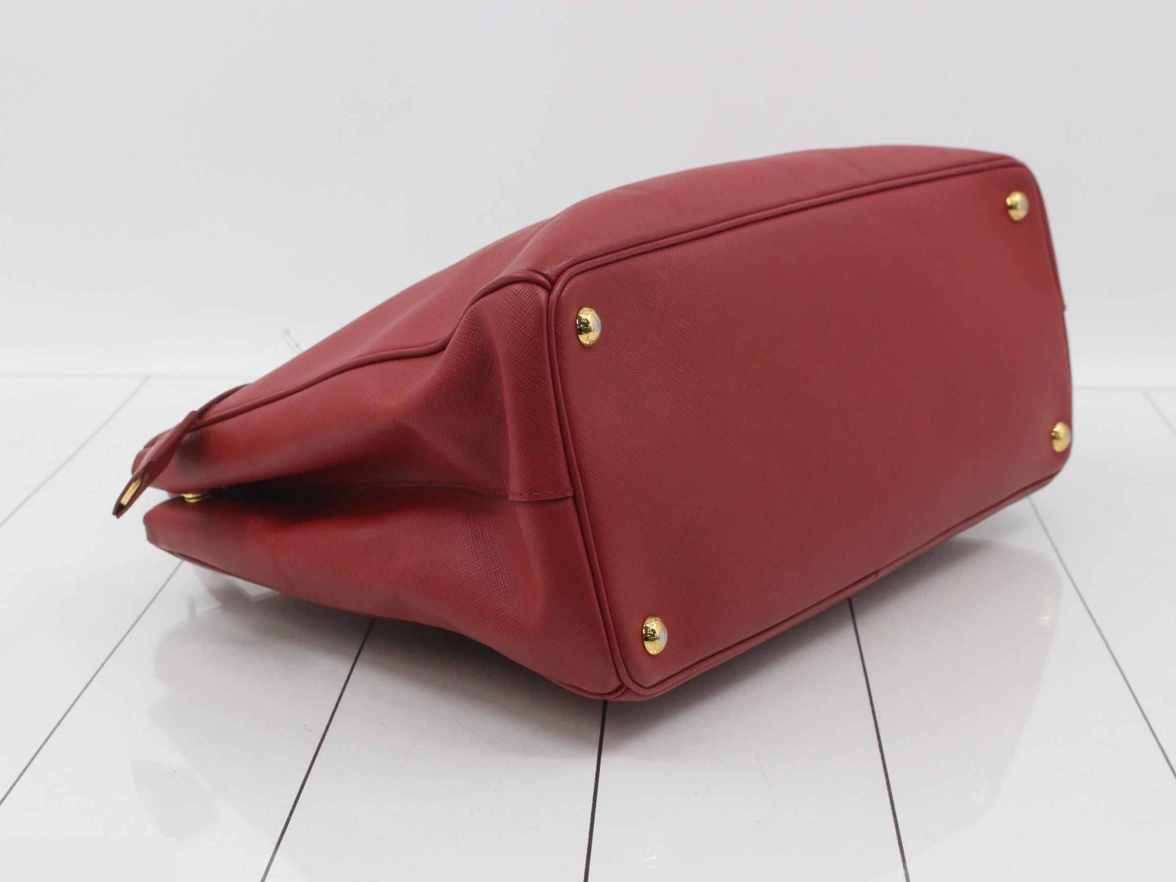 Triangle Logo Handbag, Red, Saffiano Leather — view 5