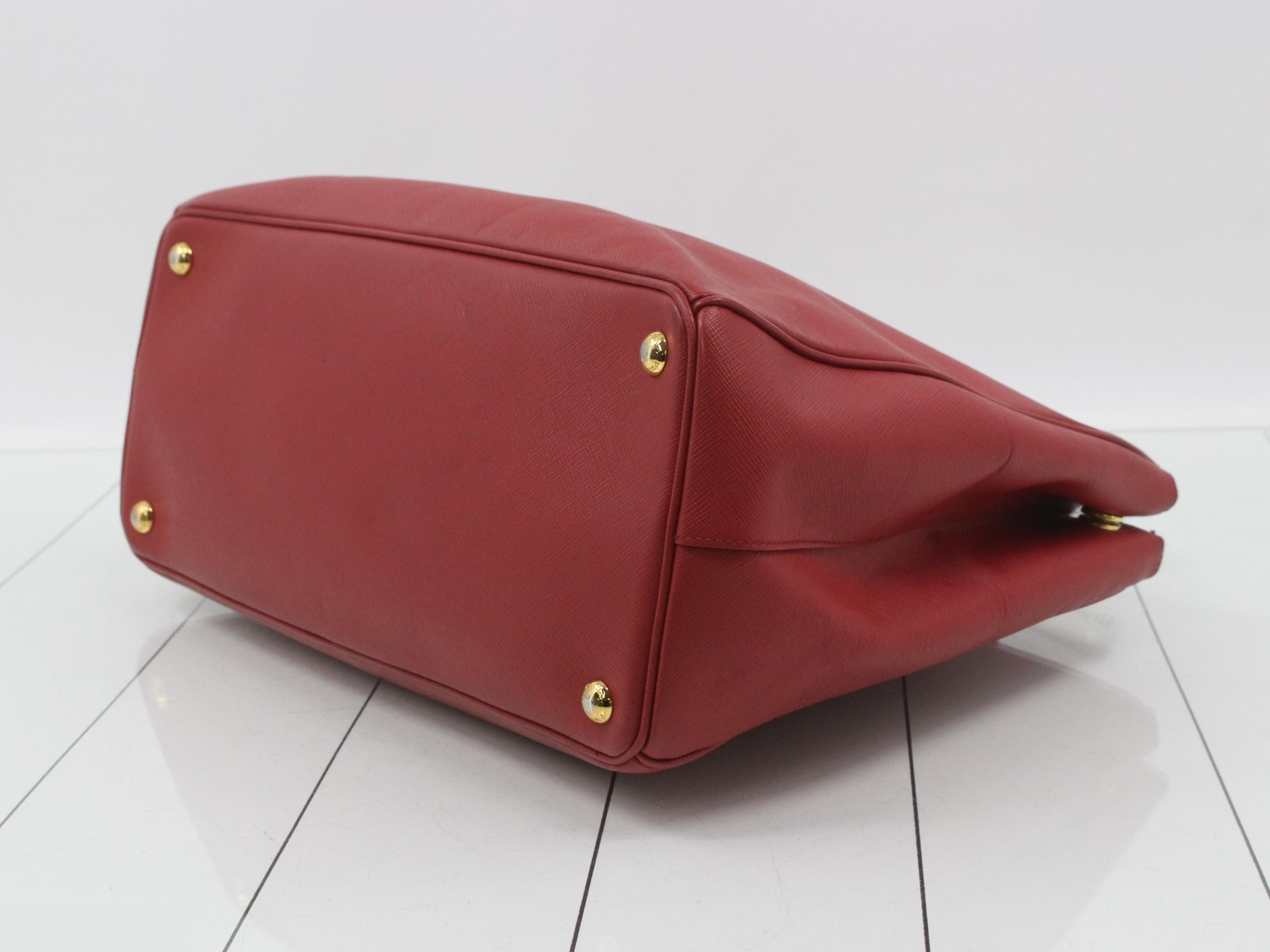 Triangle Logo Handbag, Red, Saffiano Leather — view 6