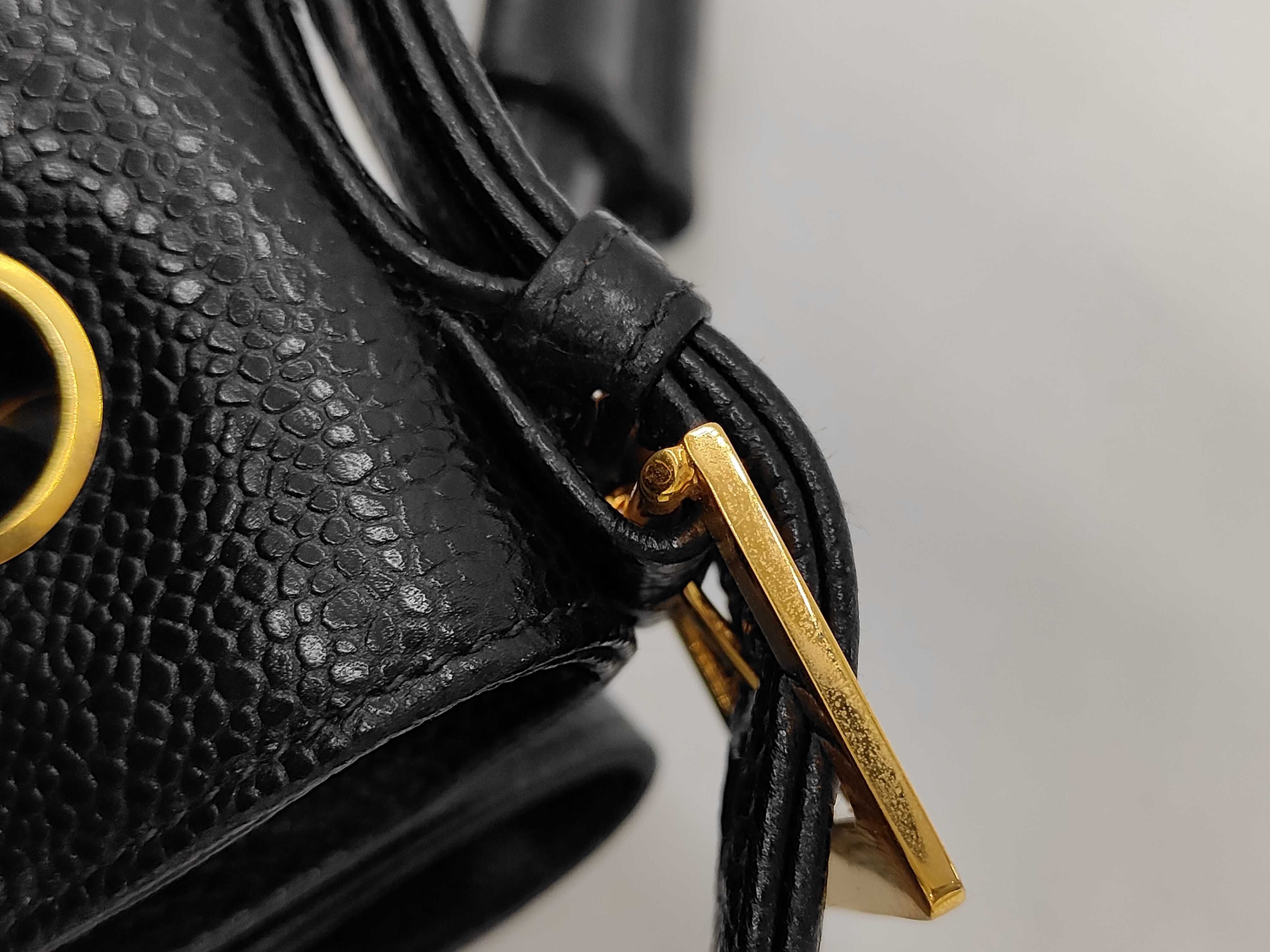 Vintage Drawstring Shoulder Bag, Black Leather Caviar Skin — view 8