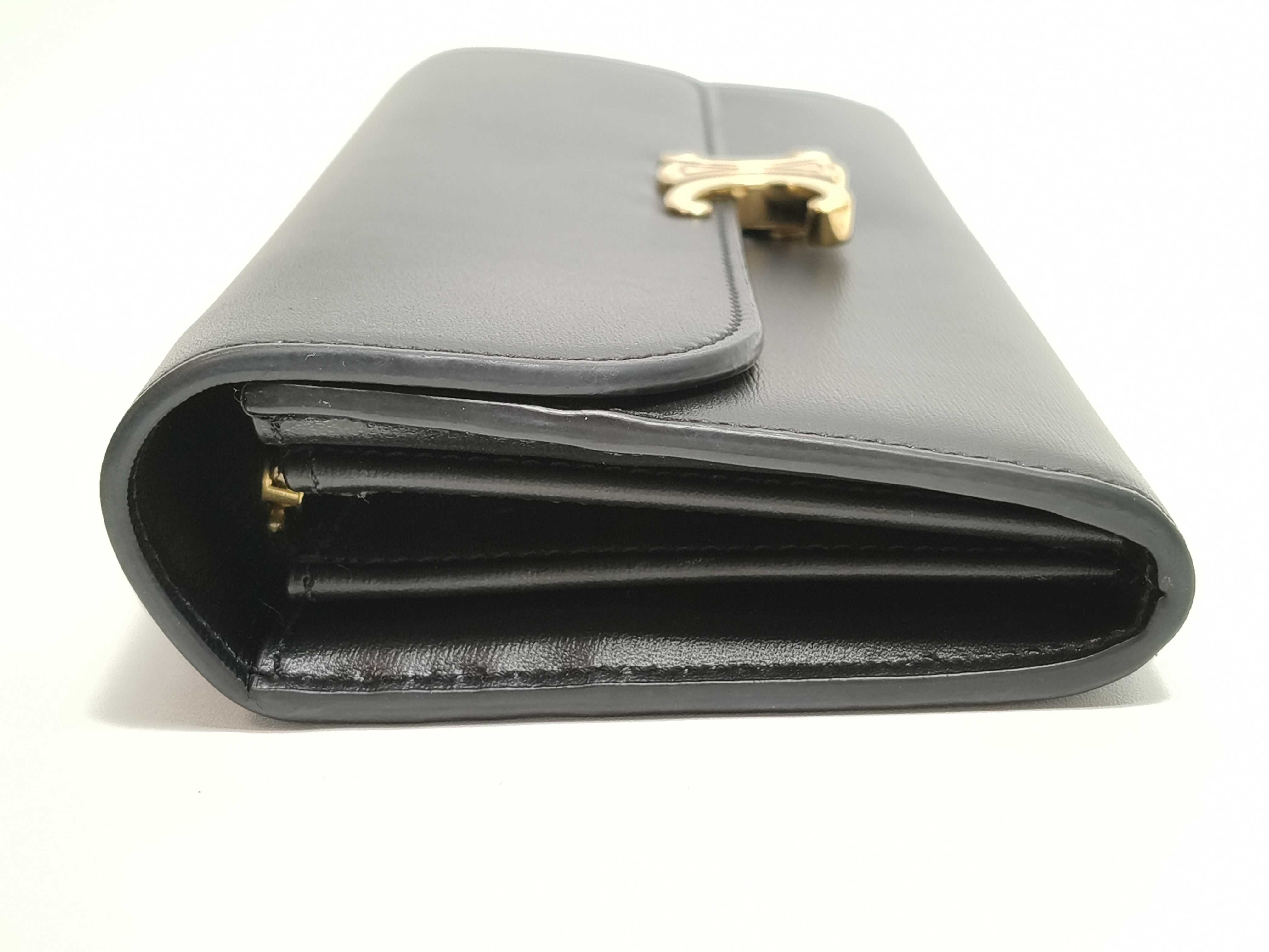 Triomphe Box Calf Leather Bi-fold Long Wallet Black Serial Number Wallet — view 5