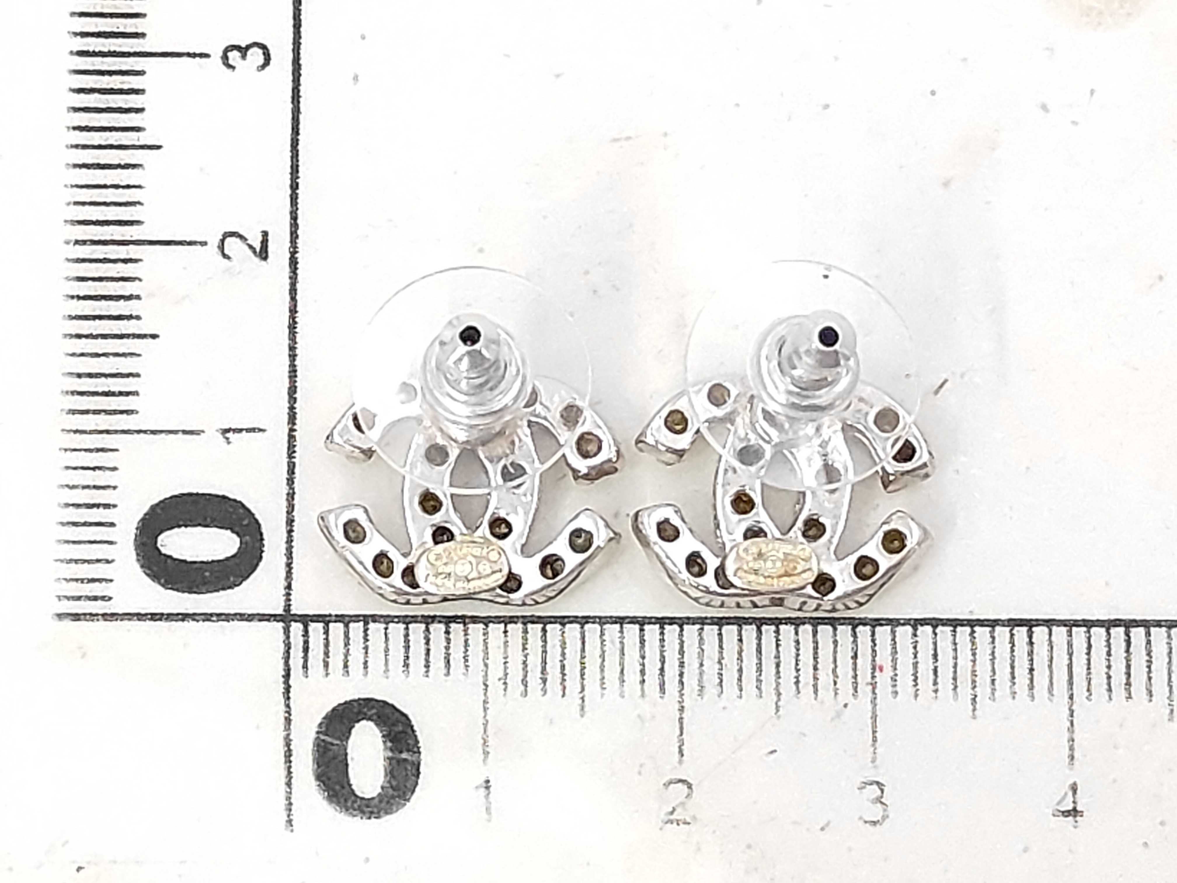 Rhinestone Coco Mark Earrings, Silver Earrings — view 7