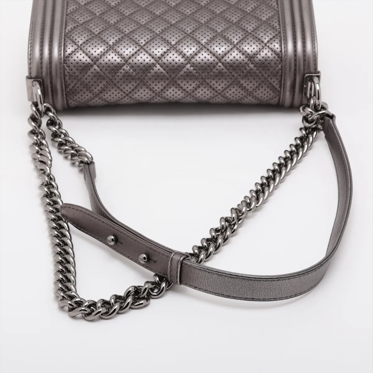 Boy Chanel 25 Perforated Leather Chain Shoulder Bag, Silver, Silver Hardware, 18914648, Serial Number 18-series, A67086 — view 5