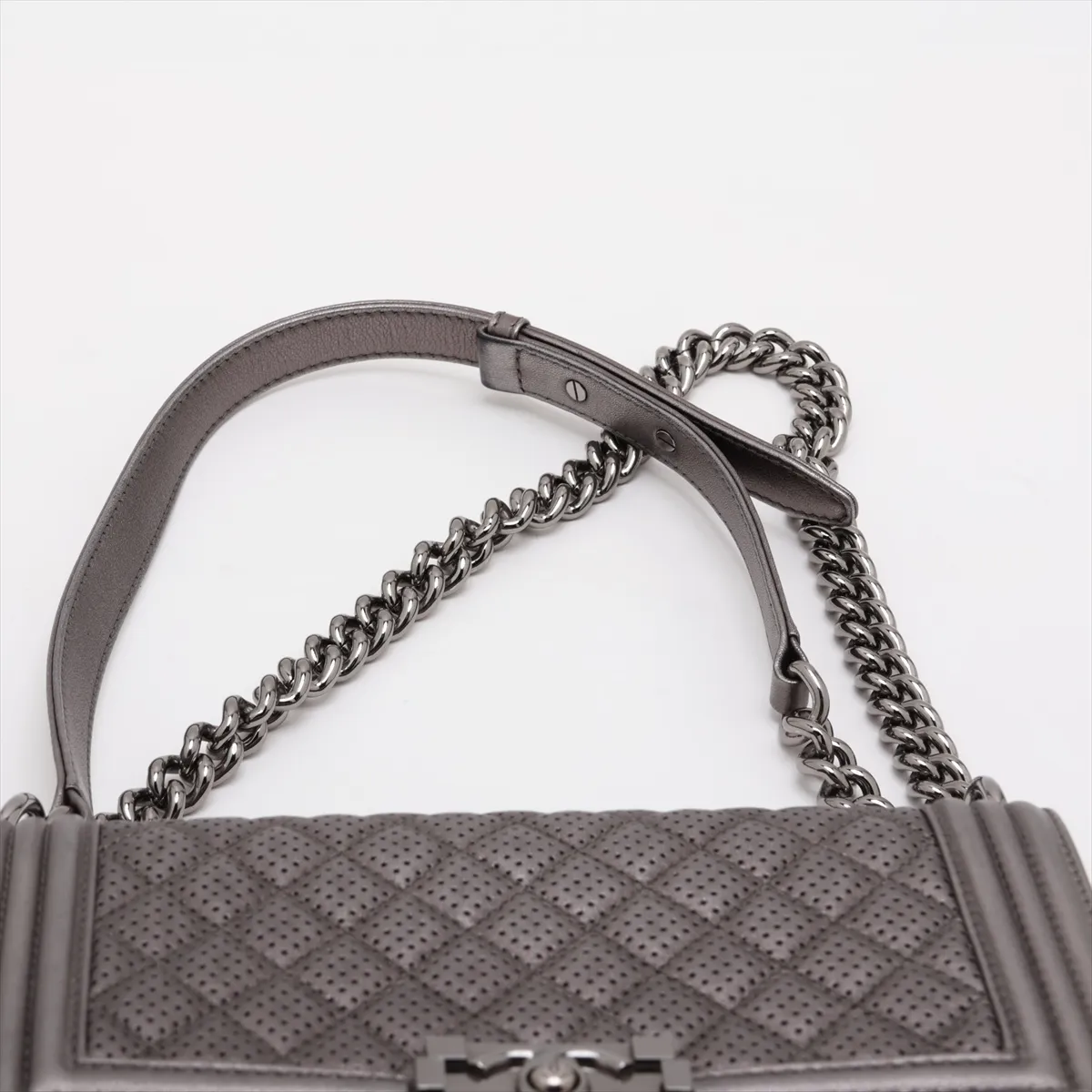 Boy Chanel 25 Perforated Leather Chain Shoulder Bag, Silver, Silver Hardware, 18914648, Serial Number 18-series, A67086 — view 6