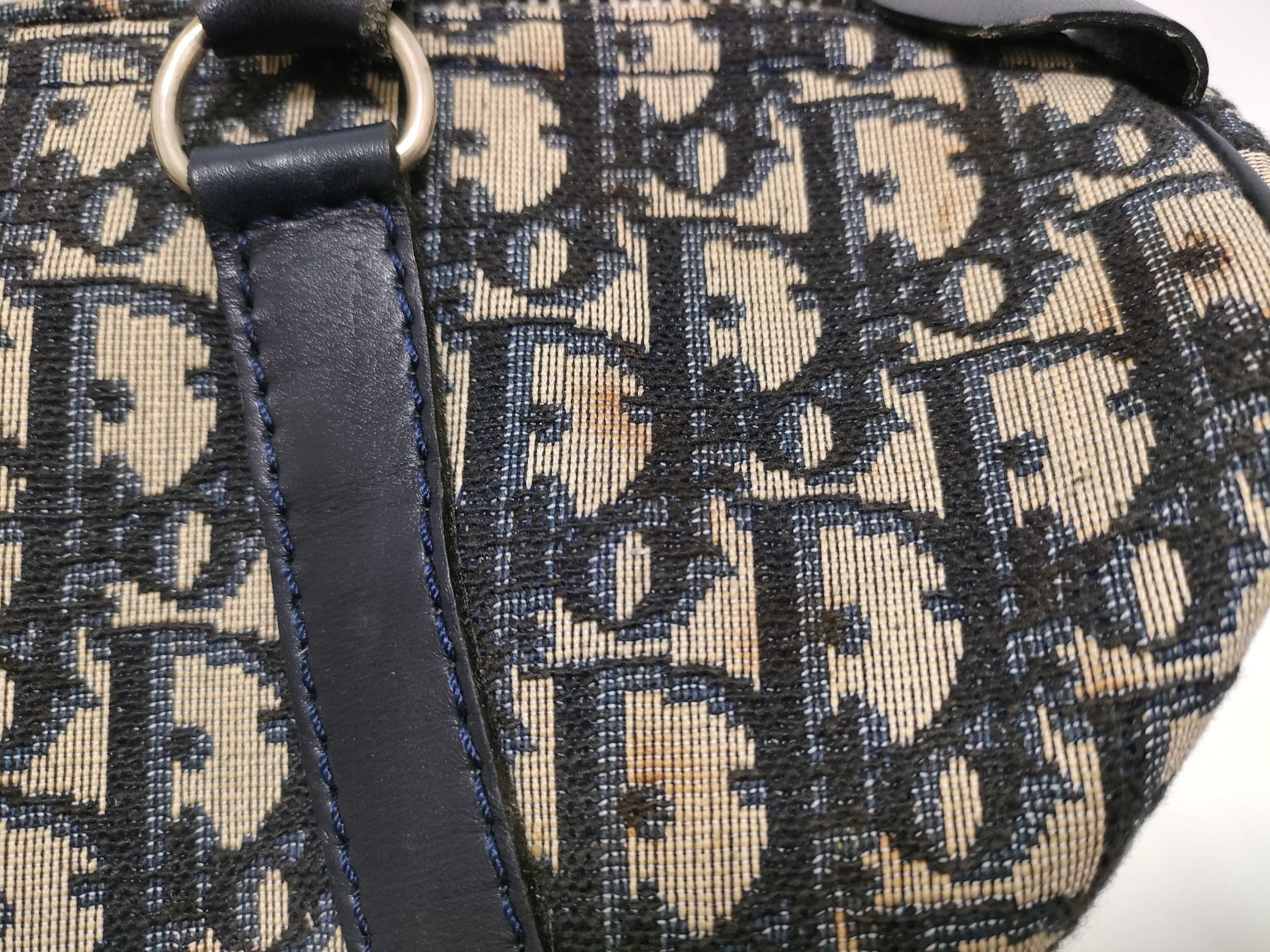 Trotter Boston Bag, Canvas and Leather, Navy Handbag — view 14