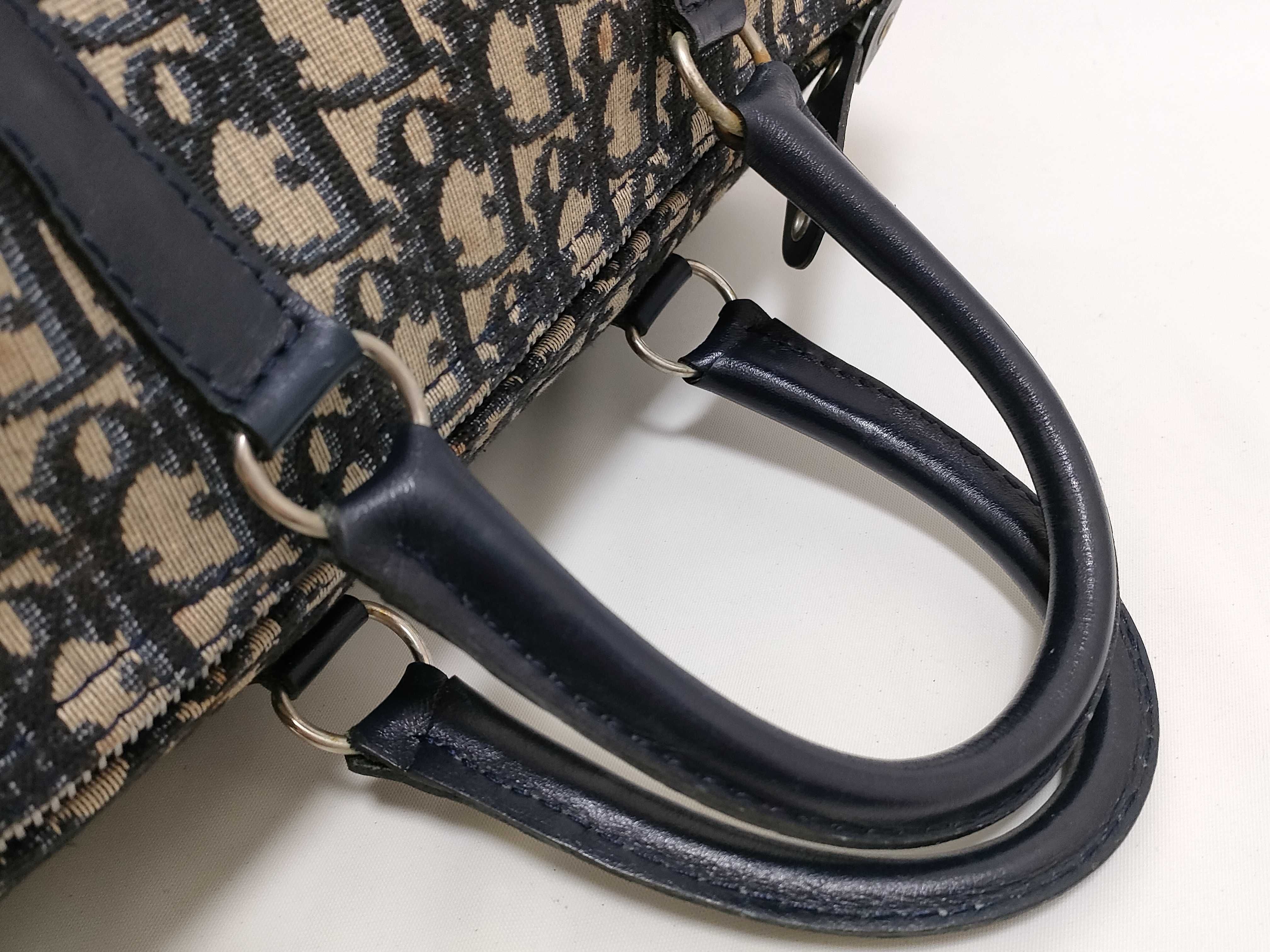 Trotter Boston Bag, Canvas and Leather, Navy Handbag — view 3
