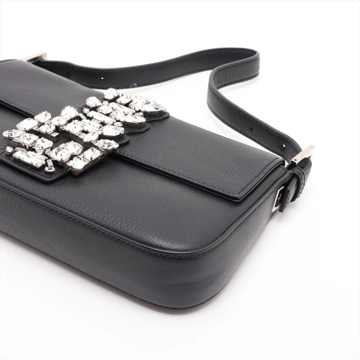 [Individually packaged] Fendi Baguette 8BR600 Leather x Jewel Shoulder Bag, Black — view 3