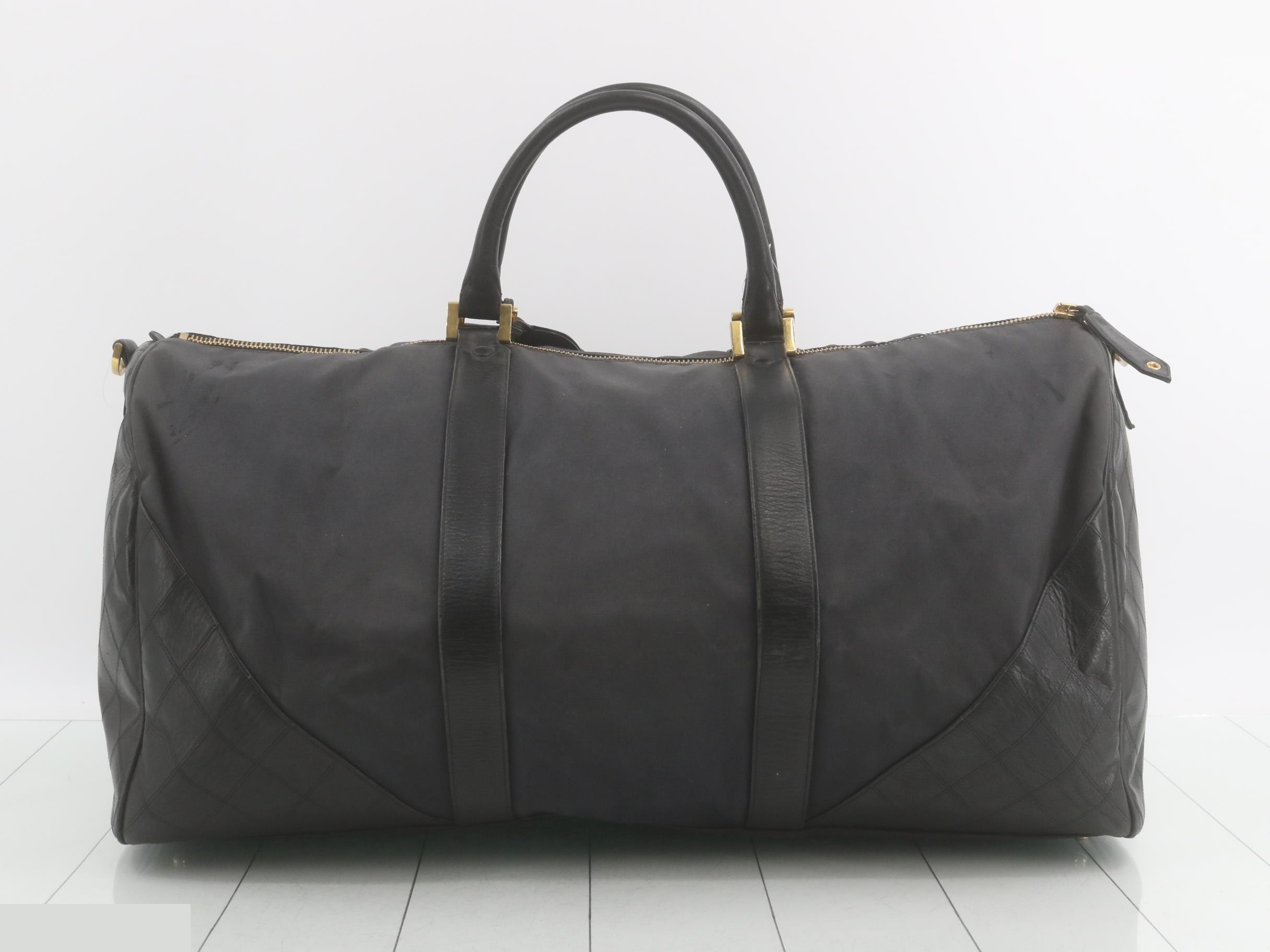 Bicolore Leather Boston Bag, Black — view 2