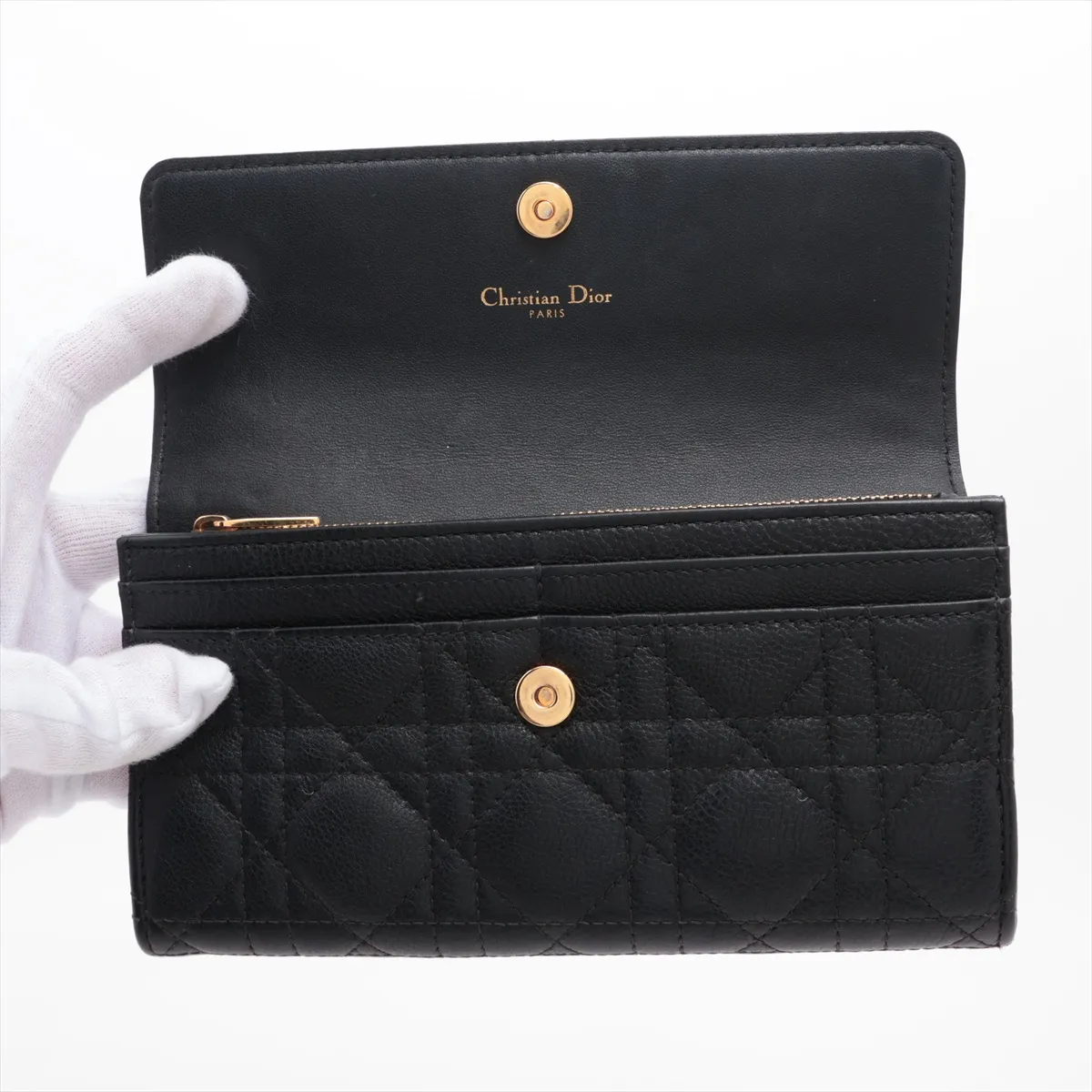 Cannage Caro Leather Long Wallet, Black — view 3
