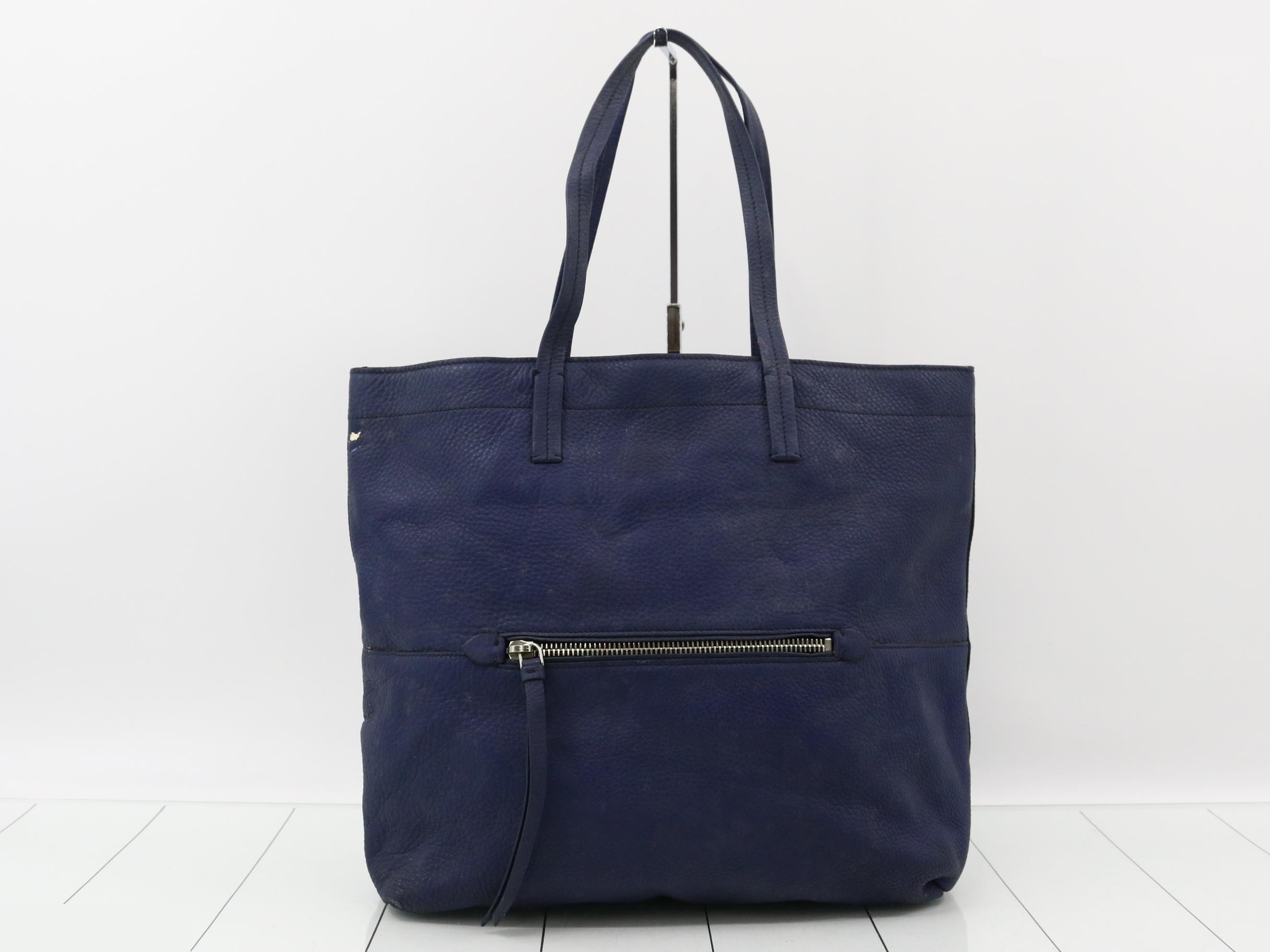 Leather tote bag, navy — view 2