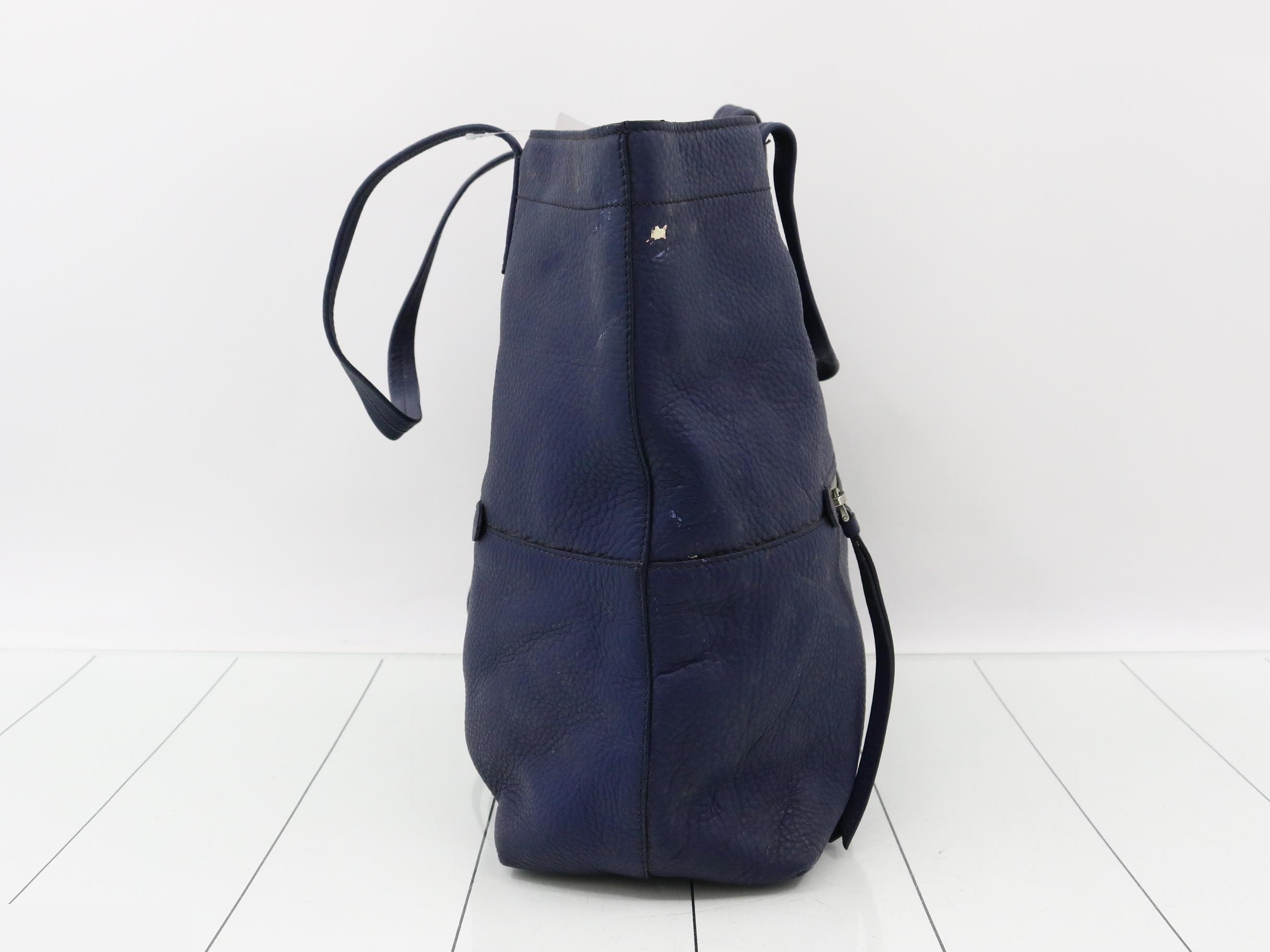 Leather tote bag, navy — view 3