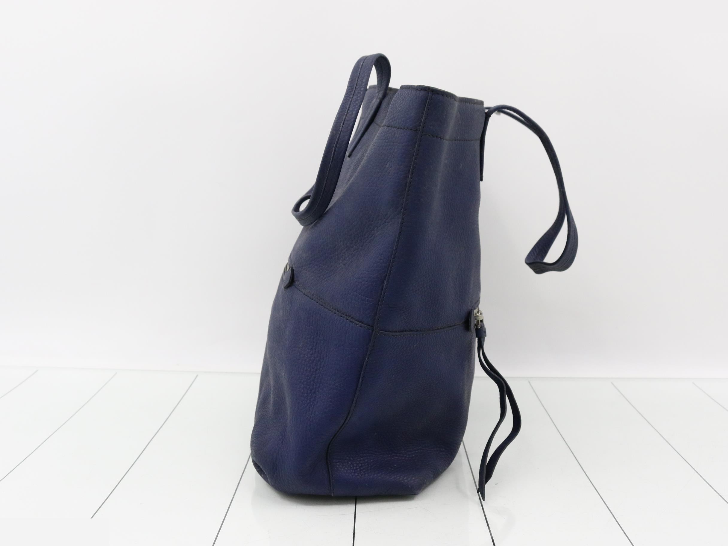 Leather tote bag, navy — view 4