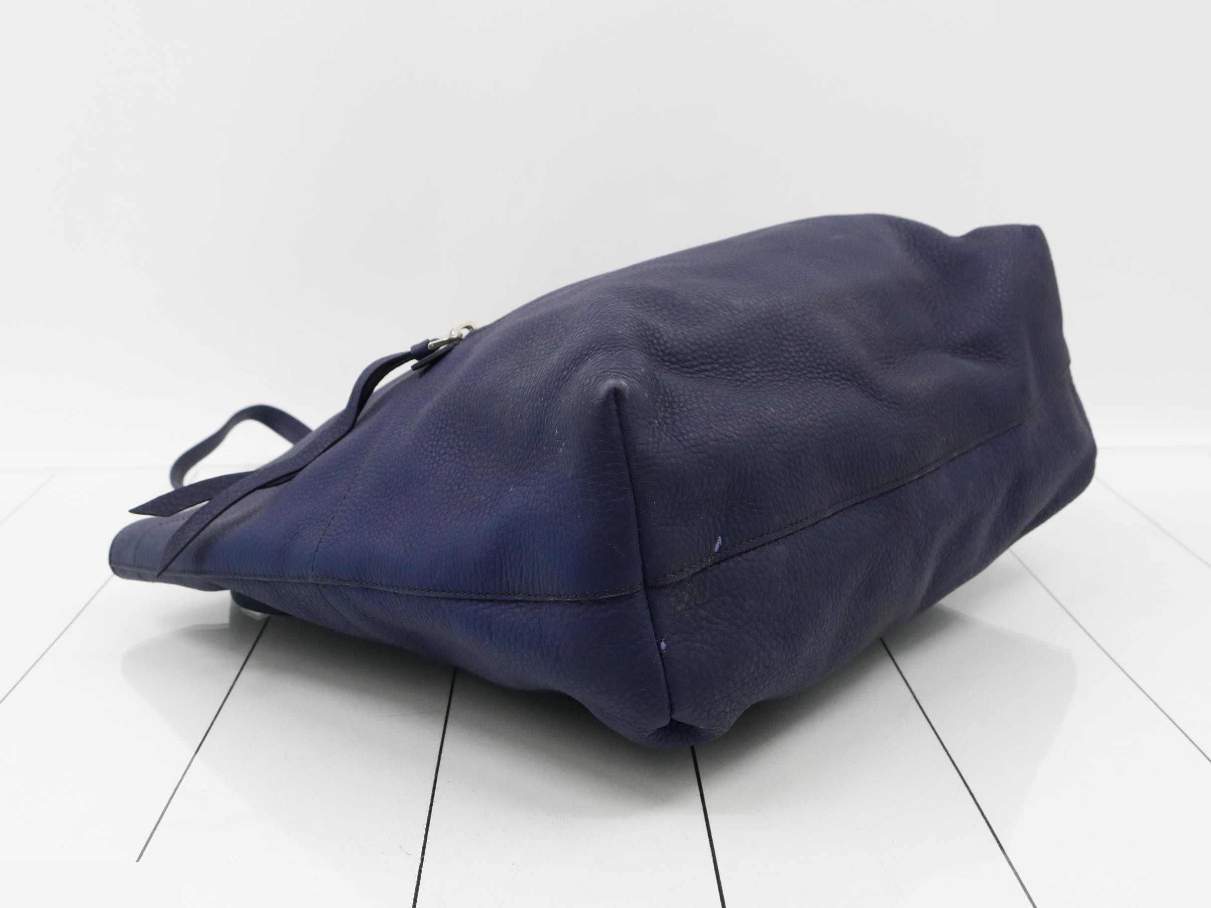 Leather tote bag, navy — view 5