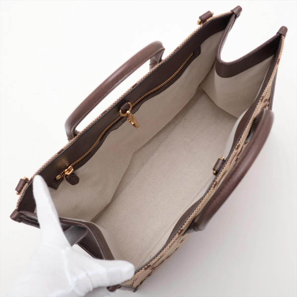 Jumbo GG Canvas x Leather 2-Way Handbag, Brown, 678839 — view 8