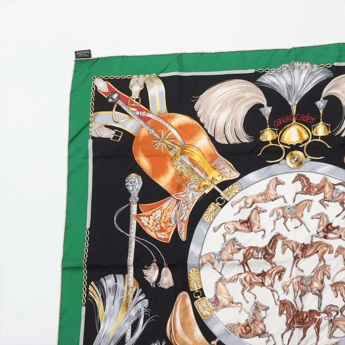 Carre 90 CAVAL CADES Cavalry March Scarf Silk Green x Black — view 2