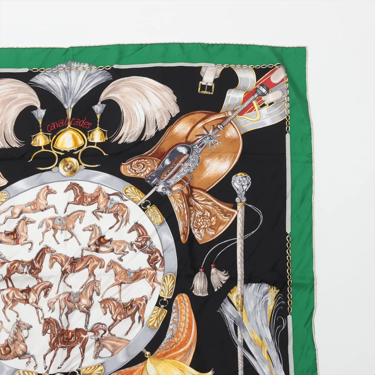 Carre 90 CAVAL CADES Cavalry March Scarf Silk Green x Black — view 3