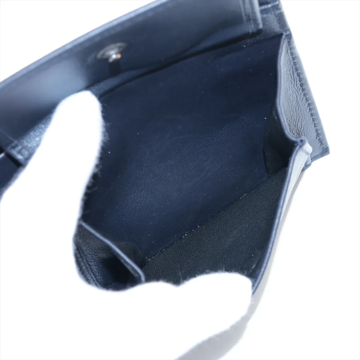 Intrecciato Leather Compact Wallet, Black x Navy — view 6